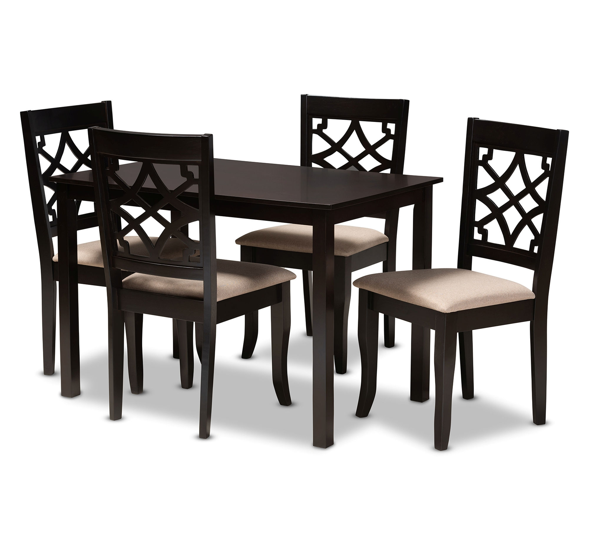 Baxton Studio Mael Sand Fabric Espresso Brown Wood 5pc Dining Set