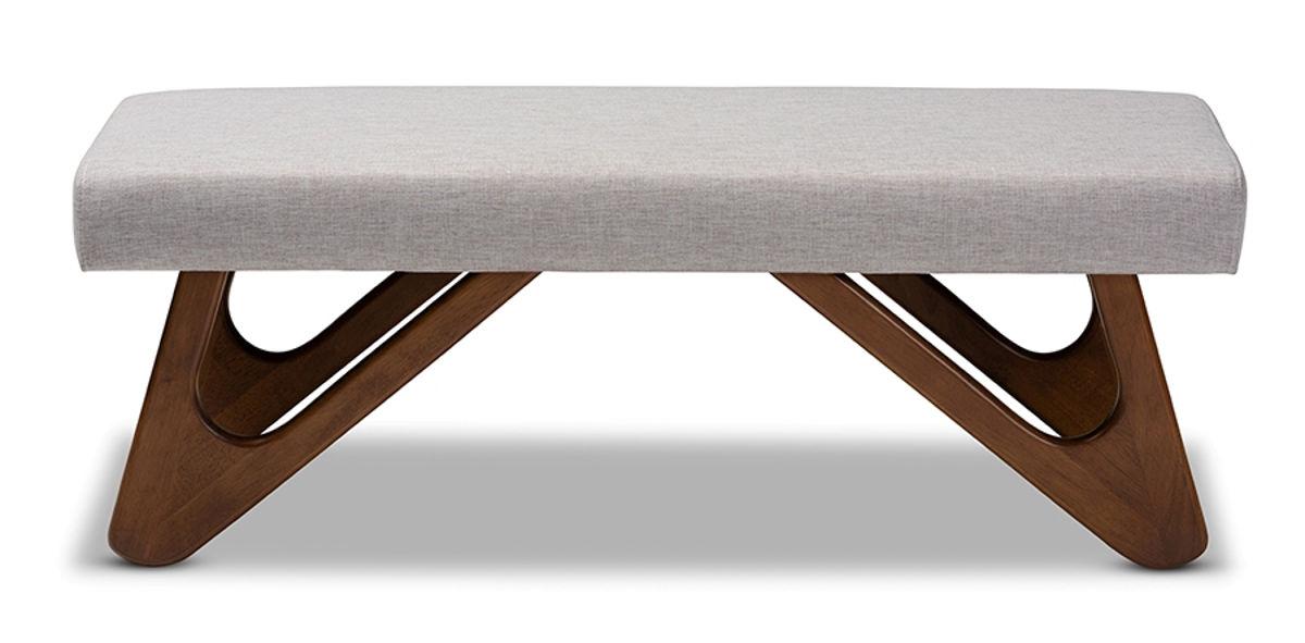 Baxton Studio Rika Greyish Beige Fabric Upholstered Boomerang Bench