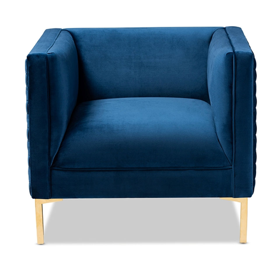 Baxton Studio Seraphin Navy Blue Velvet Upholstered Armchair