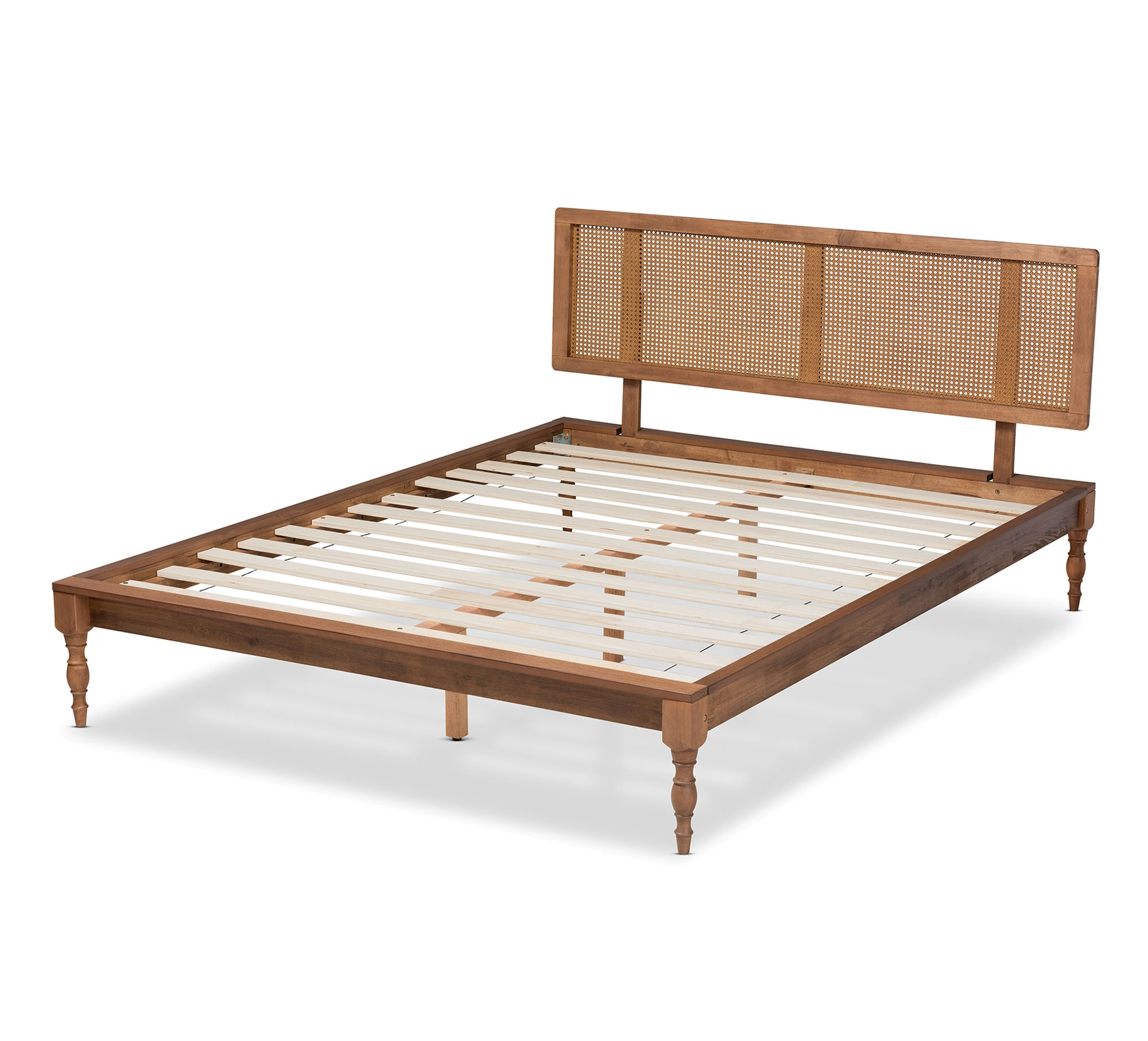 Baxton Studio Romy Ash Walnut Wood Synthetic Rattan Full Platform Bed