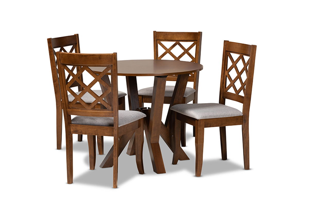 Baxton Studio Zoe Grey Walnut Brown 5pc Dining Set