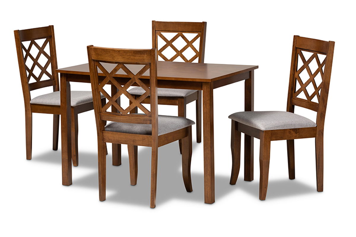 Baxton Studio Sari Grey Walnut Brown 5pc Dining Set