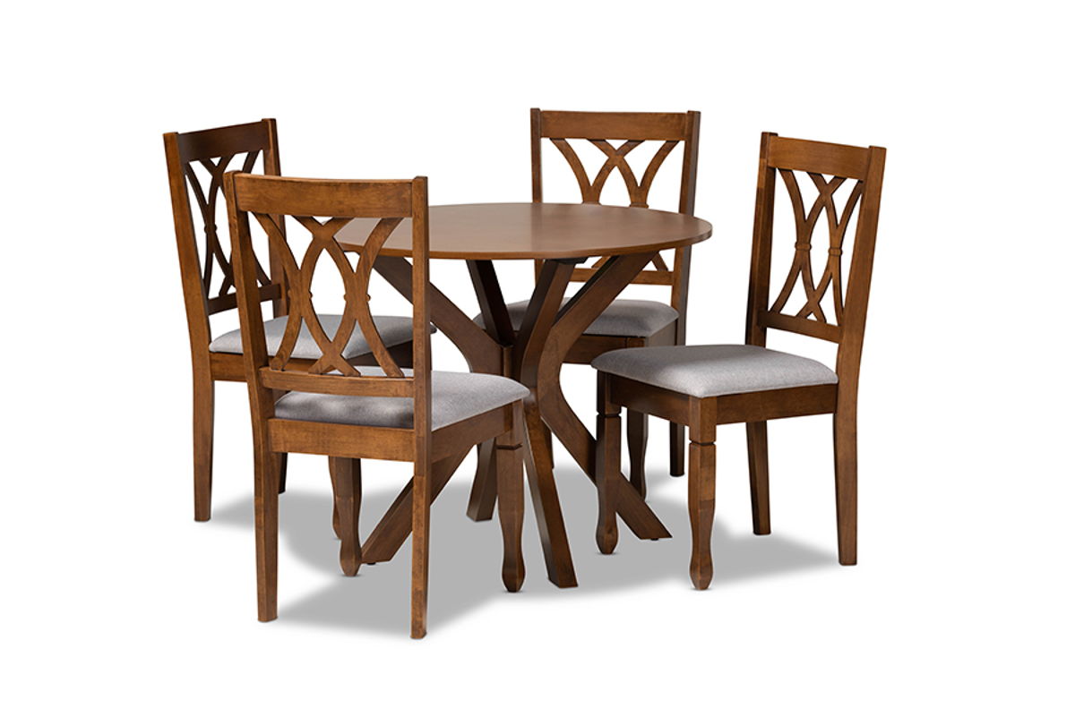 Baxton Studio Maya Grey Walnut Brown 5pc Dining Set