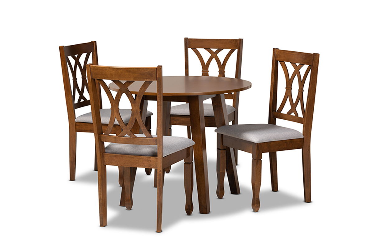 Baxton Studio Leon Grey Walnut Brown 5pc Dining Set