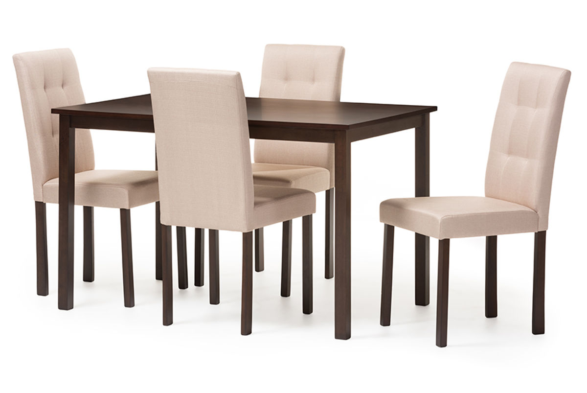 Baxton Studio Andrew Beige Fabric Dark Brown Wood 5pc Grid Tufting Dining S...