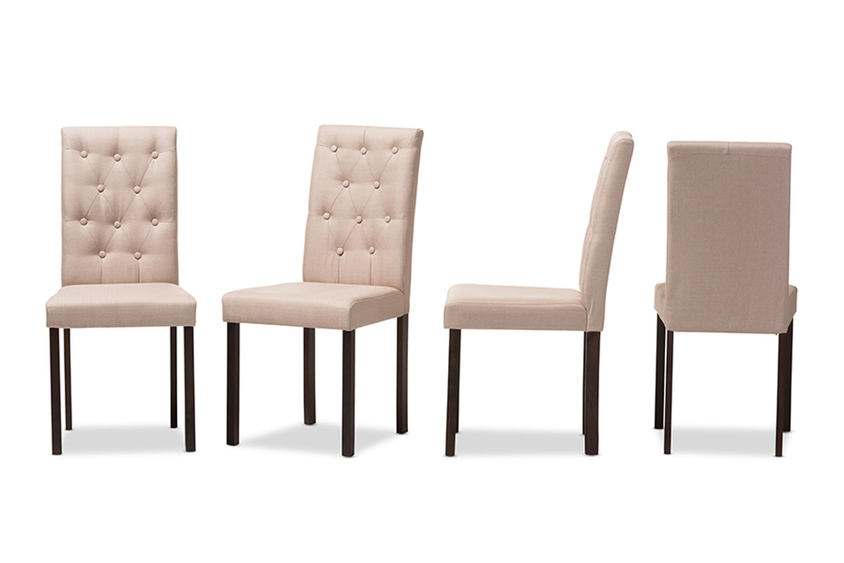 4 Baxton Studio Andrew Beige Fabric Upholstered Grid Tufting Dining Chairs