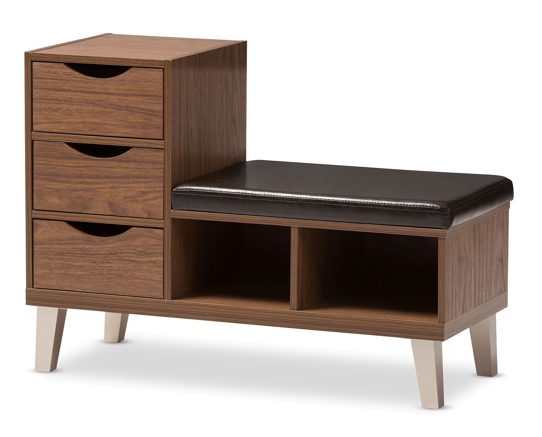 Baxton Studio Arielle Walnut Brown 3 Drawers Shoe Storage Seating Bench