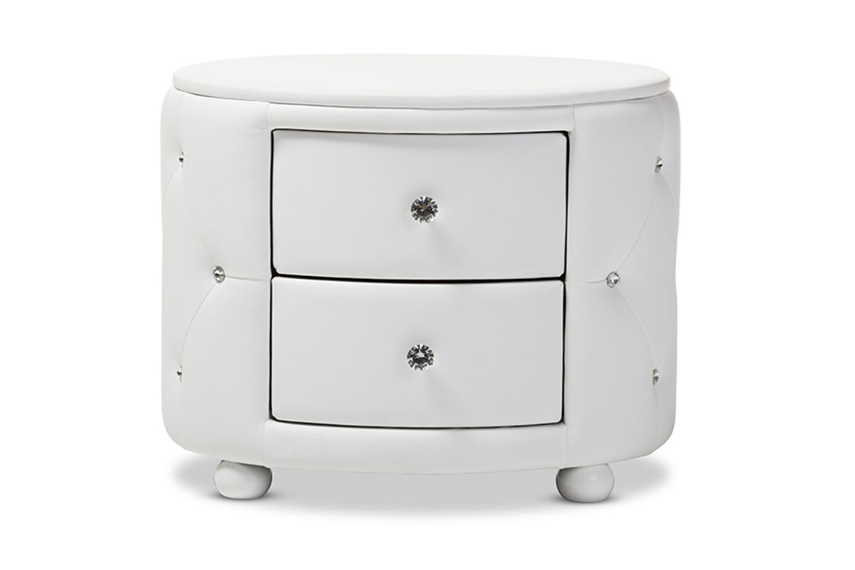 Baxton Studio Davina White Faux Leather Upholstered 2 Drawers Night Stand
