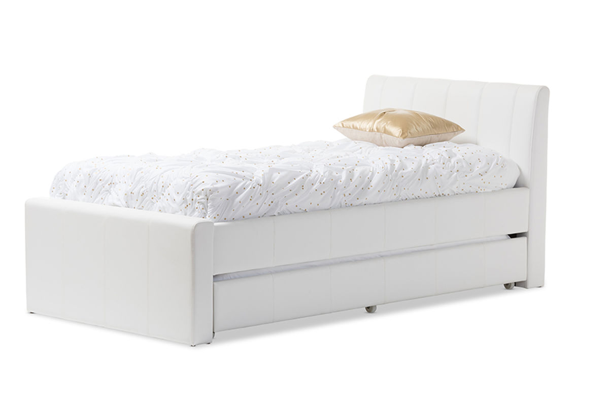 Baxton Studio Cosmo White Faux Leather Twin Trundle Bed