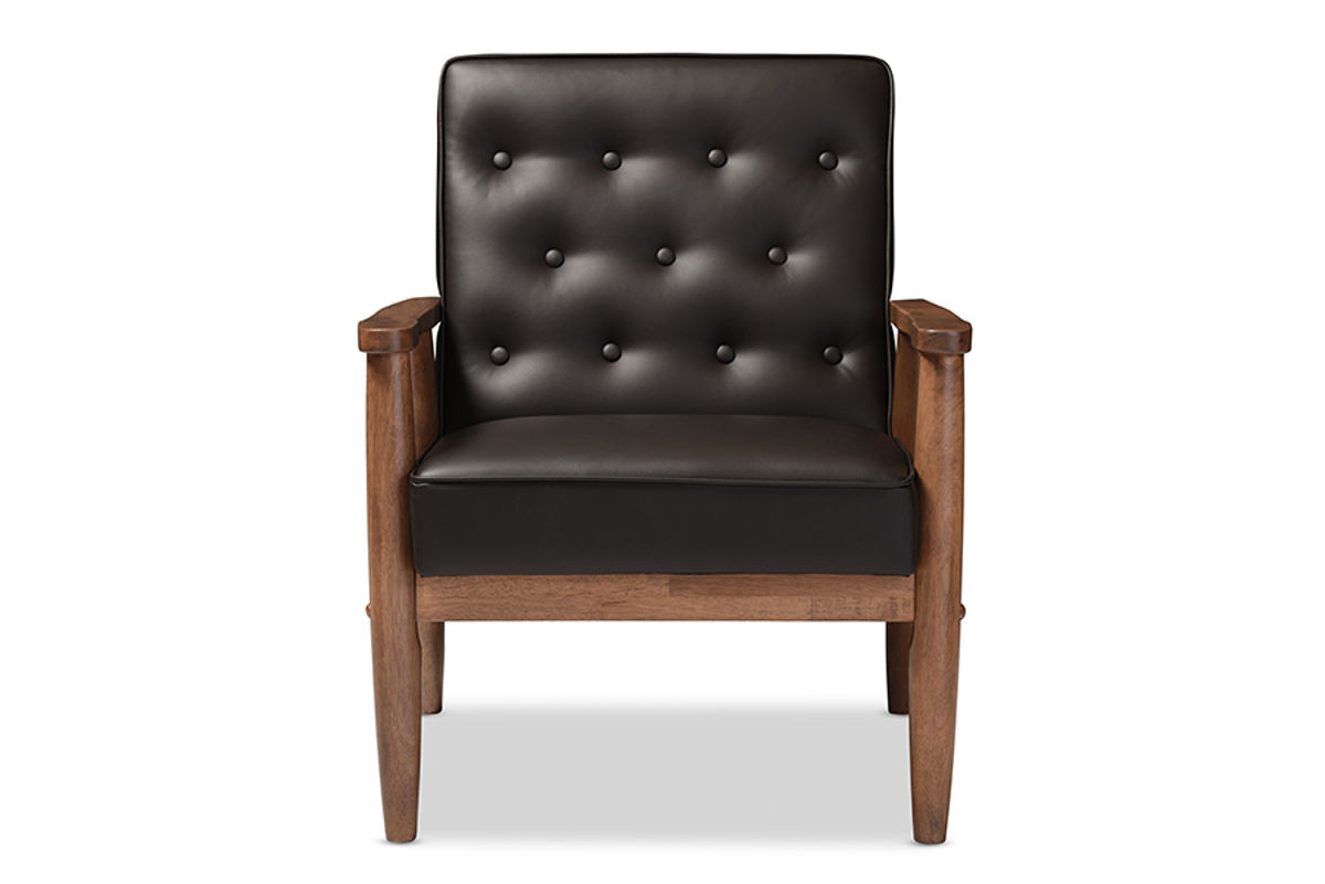 Baxton Studio Sorrento Mid-century Retro Modern Brown Faux Leather Upholstered Wooden Lounge Chair