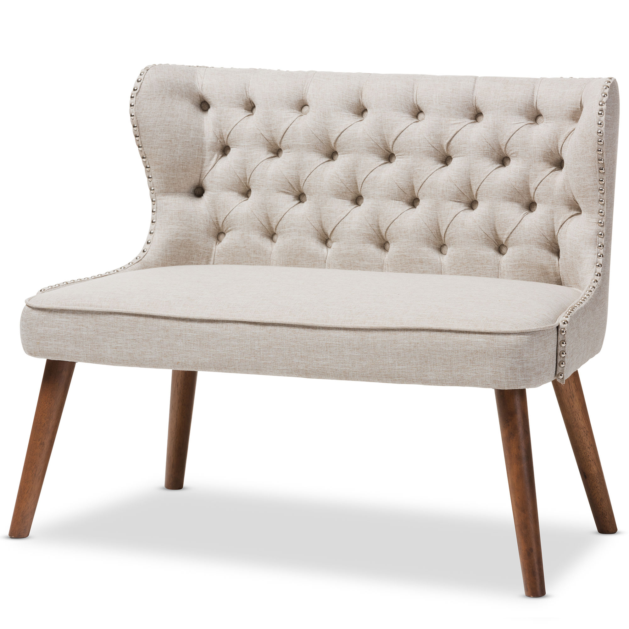 Baxton Studio Scarlett Light Beige Fabric Nailhead 2 Seater Loveseat Settee