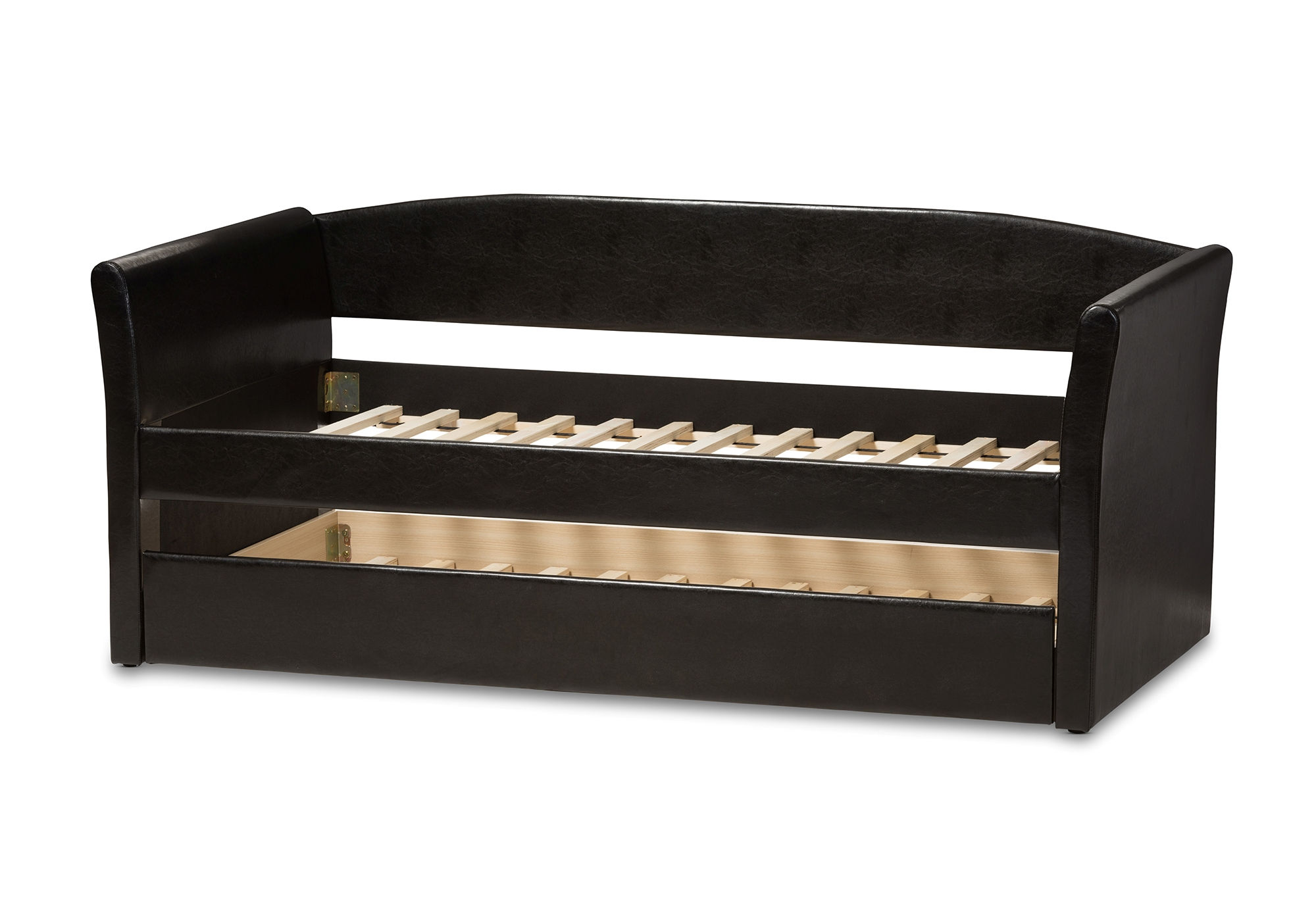Baxton Studio Camino Black Faux Leather Upholstered Daybed with Guest Trund...