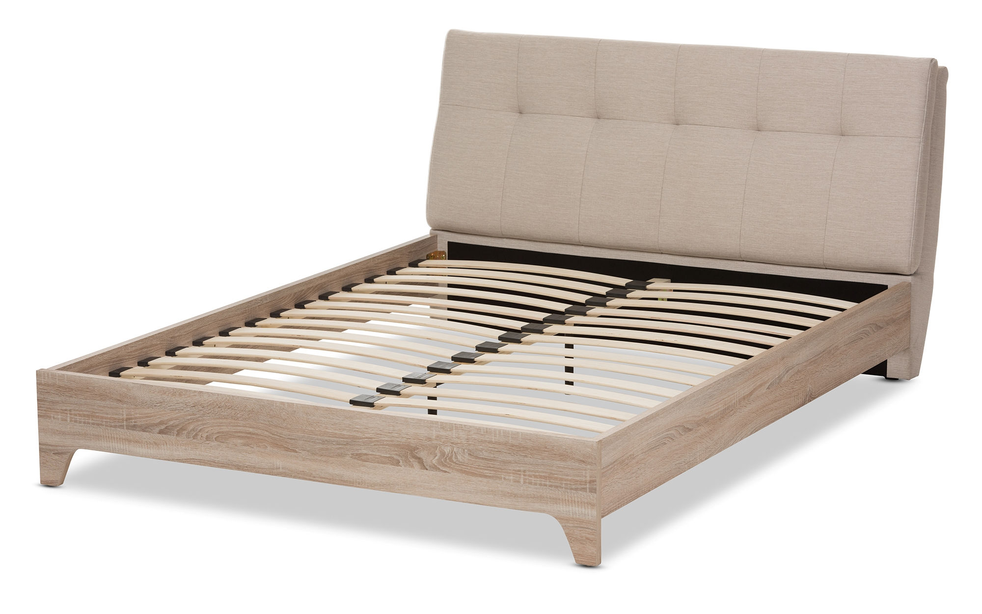 Baxton Studio Adelia Light Beige Fabric Natural Wood Queen Platform Bed