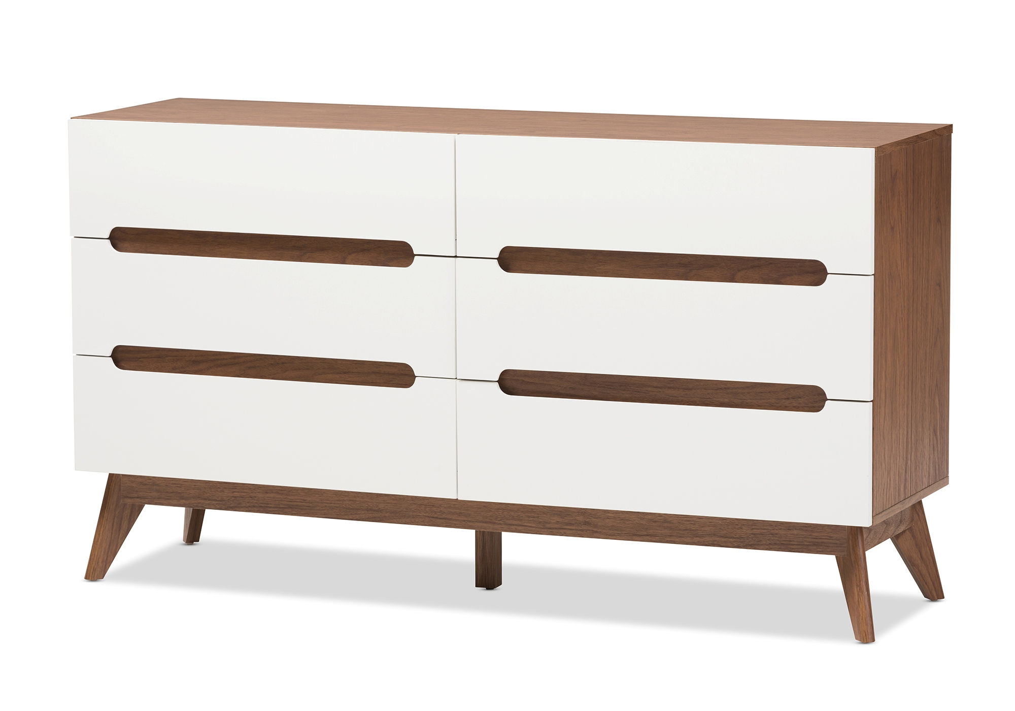 Baxton Studio Calypso Walnut Wood 6 Drawers Storage Dresser