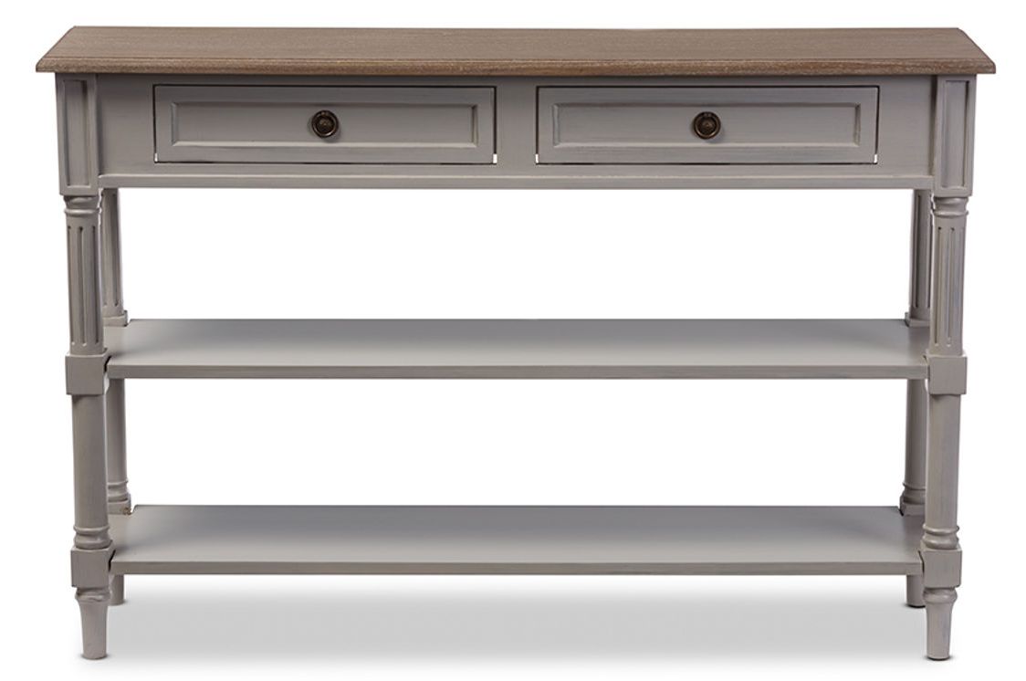 Baxton Studio Edouard Grey Light Brown Wood 2 Drawers Console Table