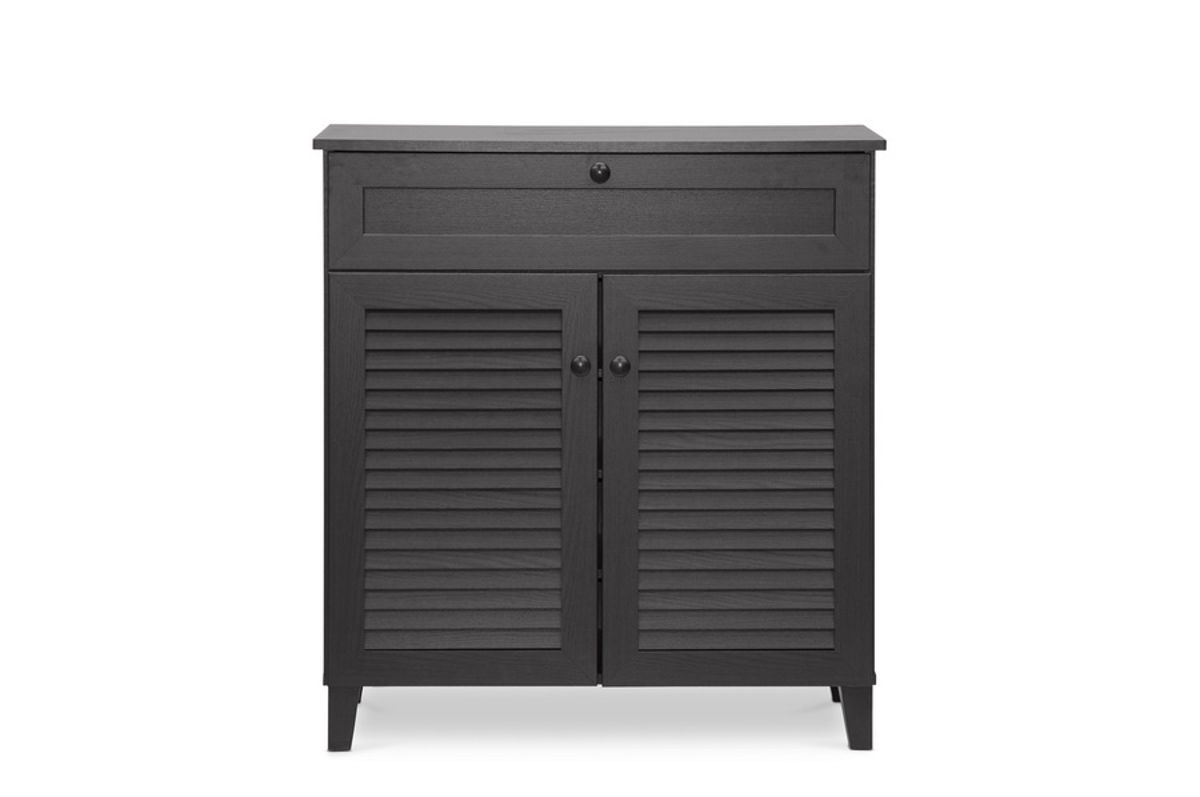 Baxton Studio Calvin Dark Brown Wood Shoe Storage Cabinet