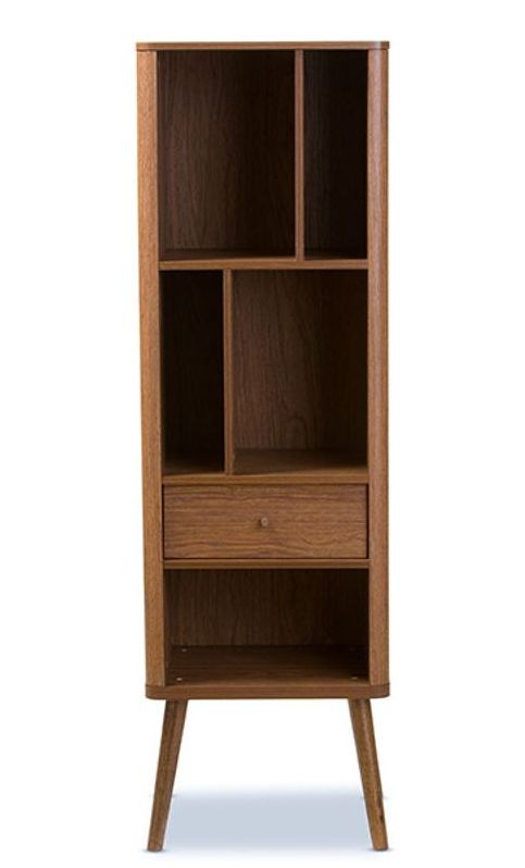 Baxton Studio Ellingham Walnut Brown Sideboard Storage Cabinet Bookcase Org...