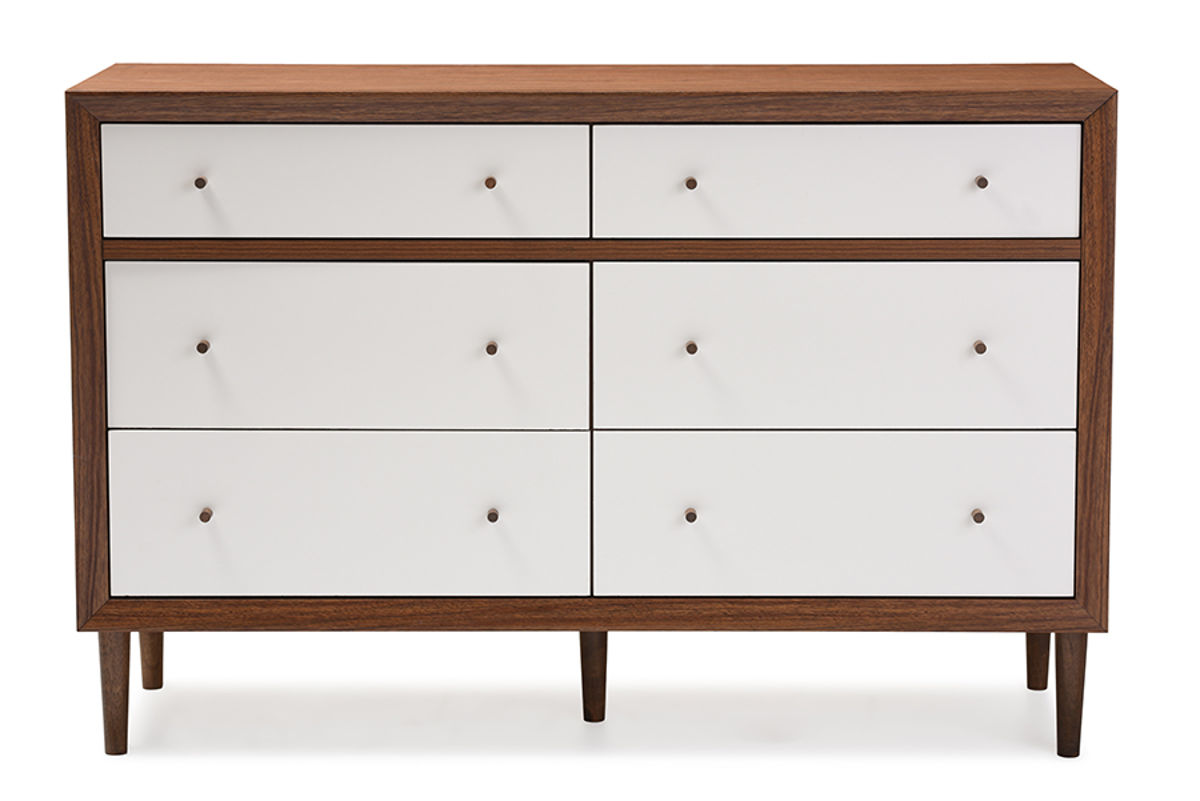 Baxton Studio Harlow Walnut Brown Wood 6 Drawers Storage Dresser