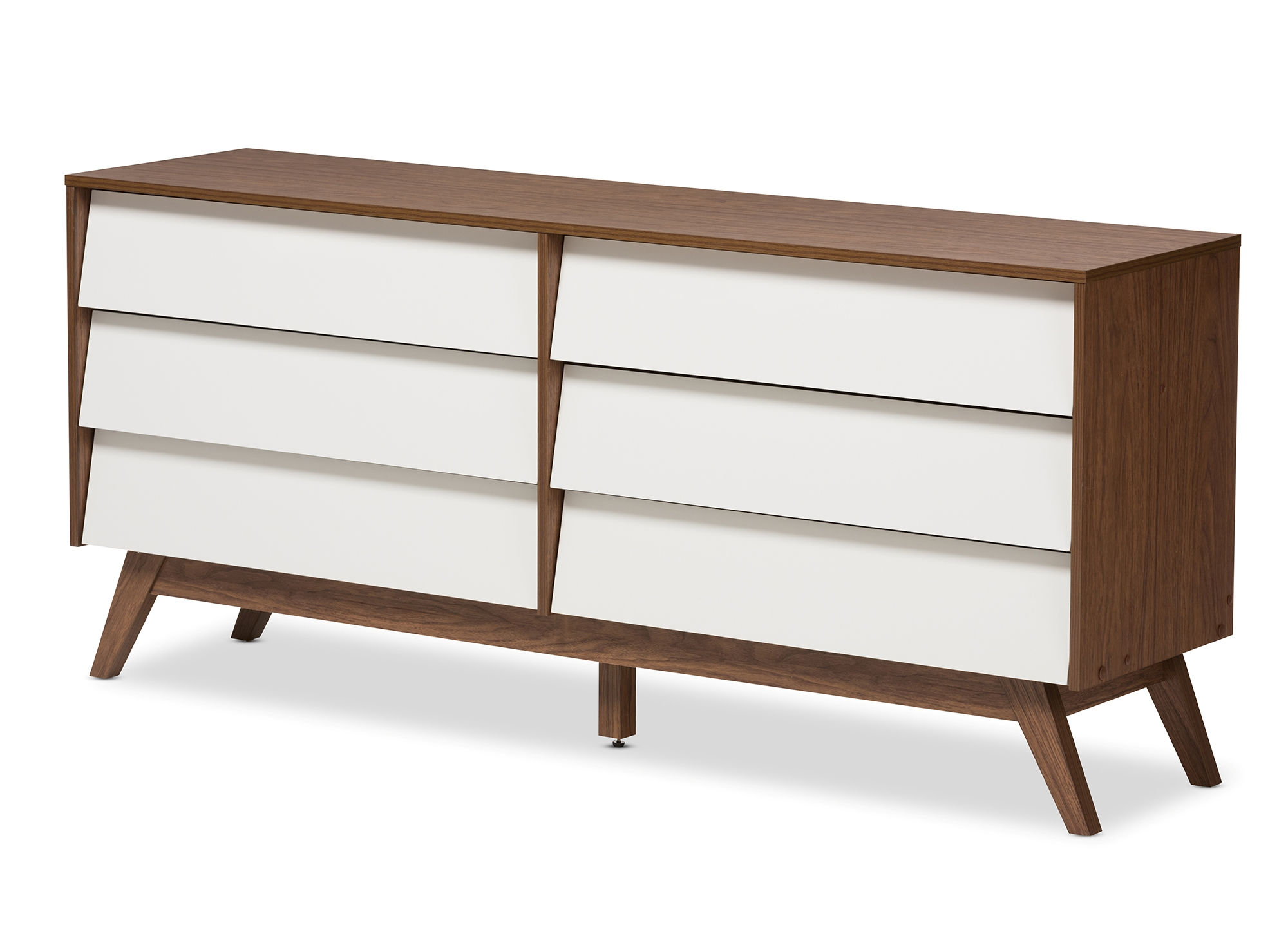 Baxton Studio Hildon Walnut Brown Wood 6 Drawers Storage Dresser