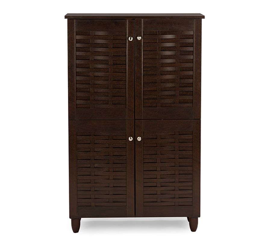Baxton Studio Winda Dark Brown Wood 4 Doors Entryway Shoes Storage Cabinet