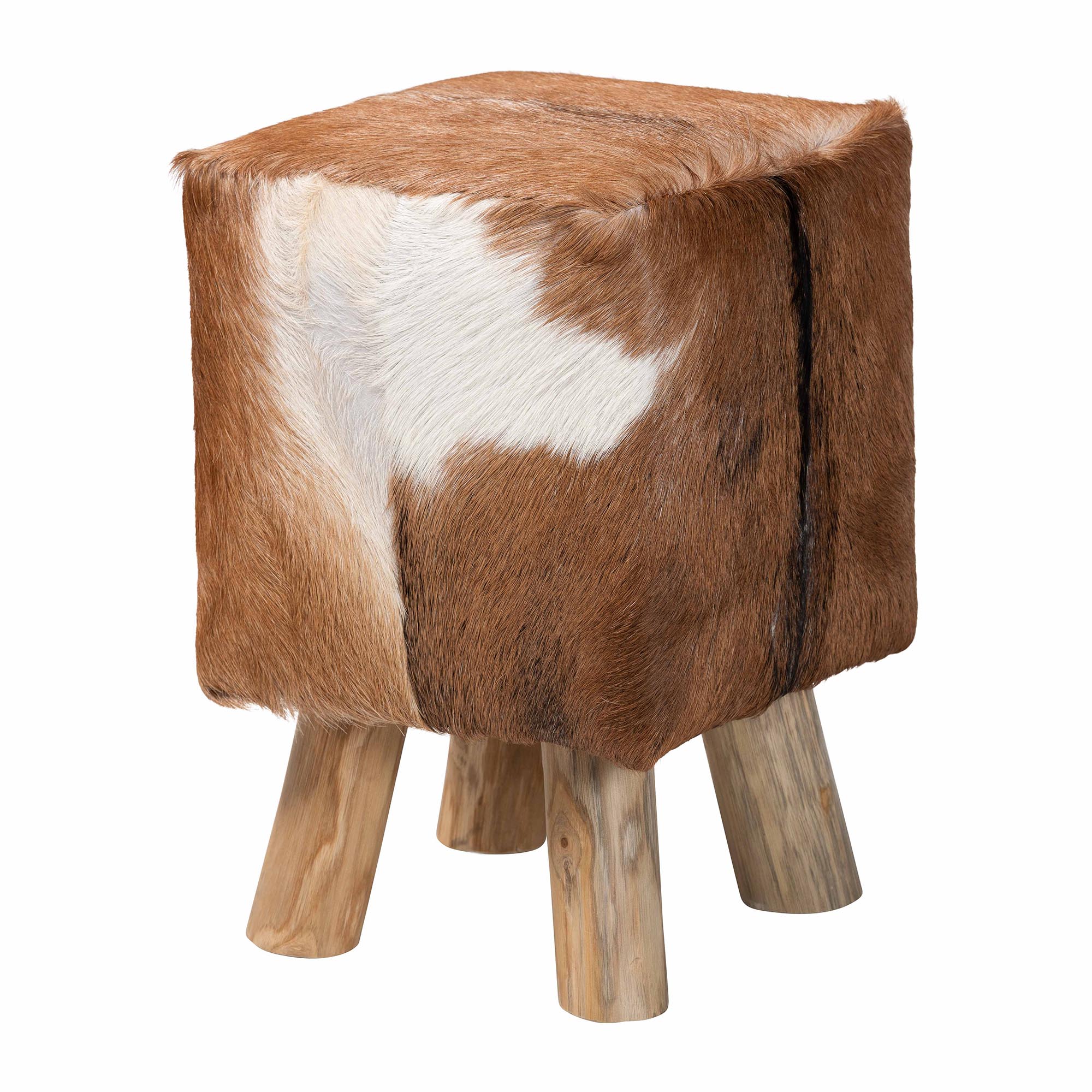 Baxton Studio Scotlyn Brown Genuine Goat Leather Footstool