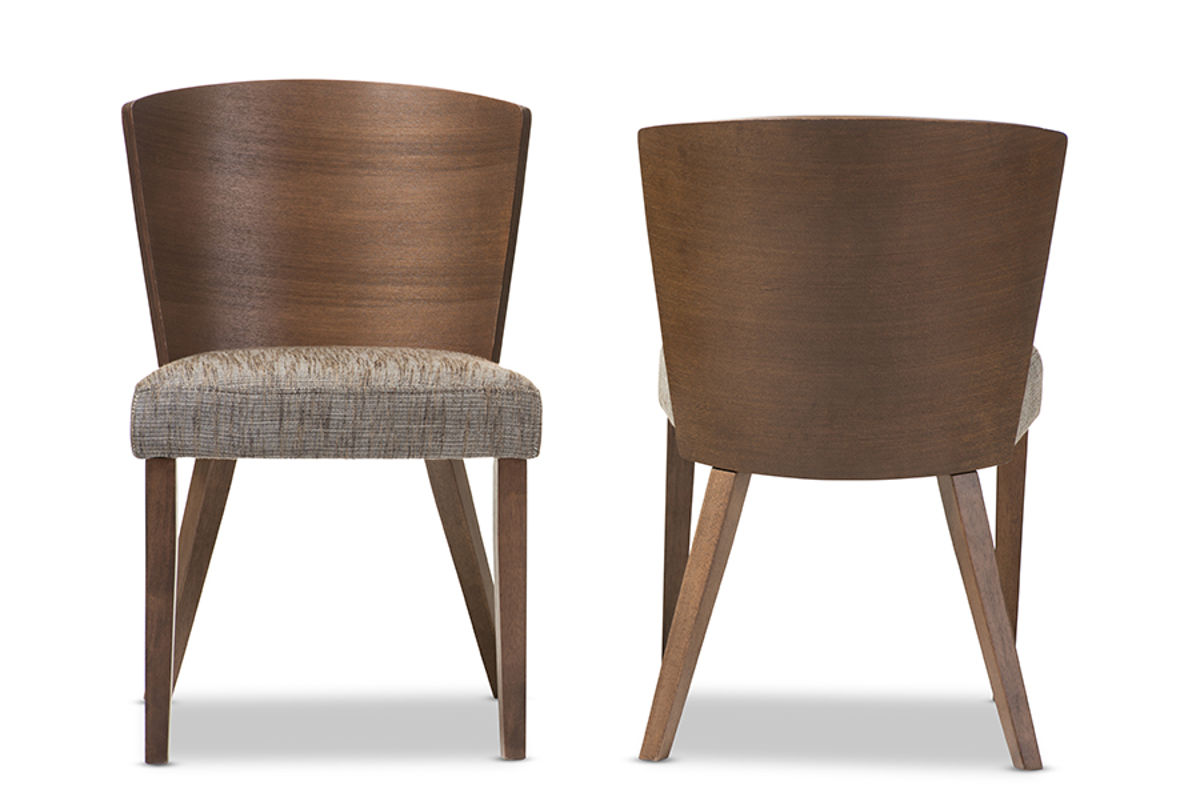 2 Baxton Studio Sparrow Brown Wood Gravel Fabric Dining Chairs