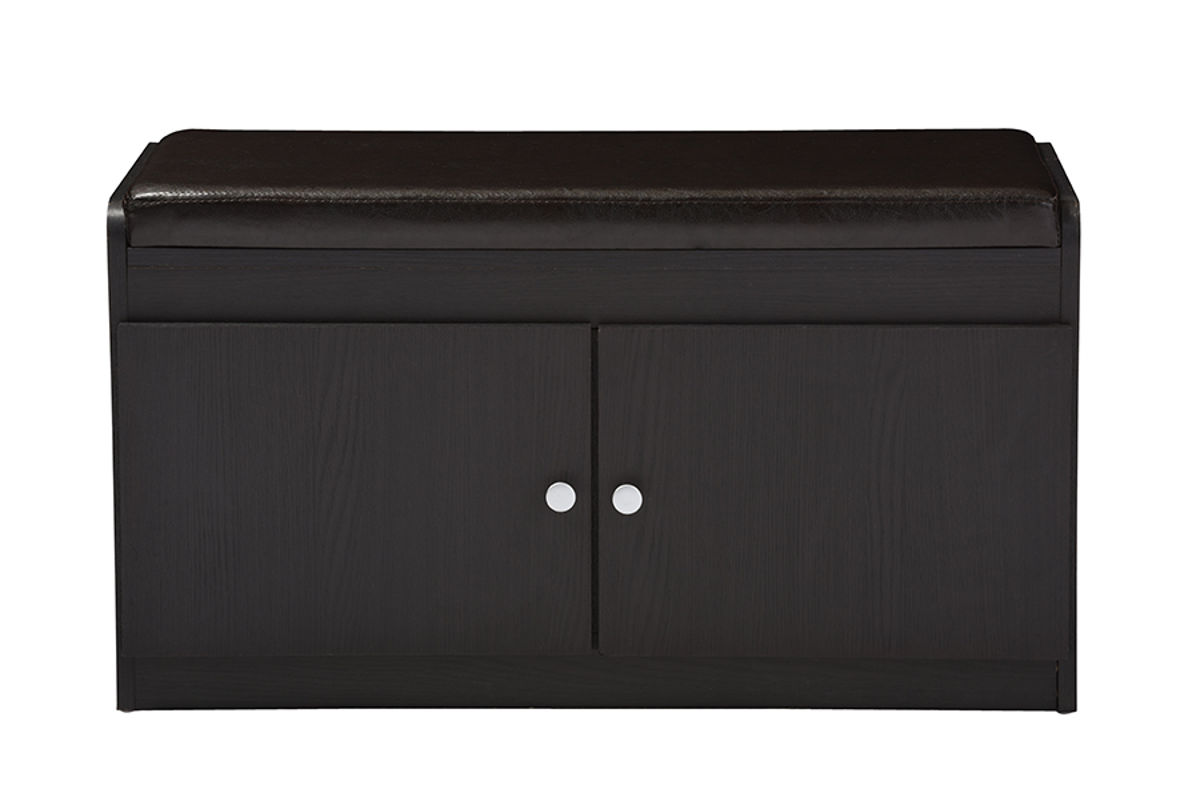 Baxton Studio Margaret Dark Brown Wood Shoe Cabinet with Faux Leather Seati...