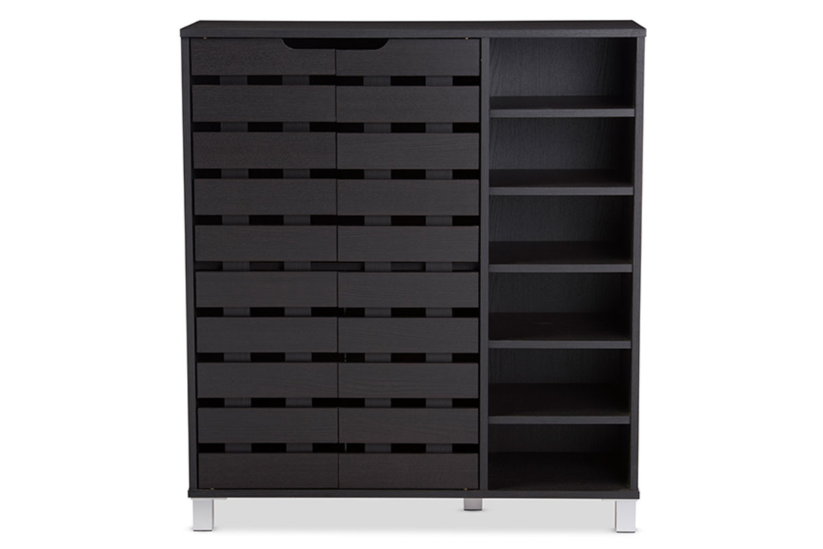 Baxton Studio Shirley Dark Brown Wood 2 Doors Shoe Cabinet