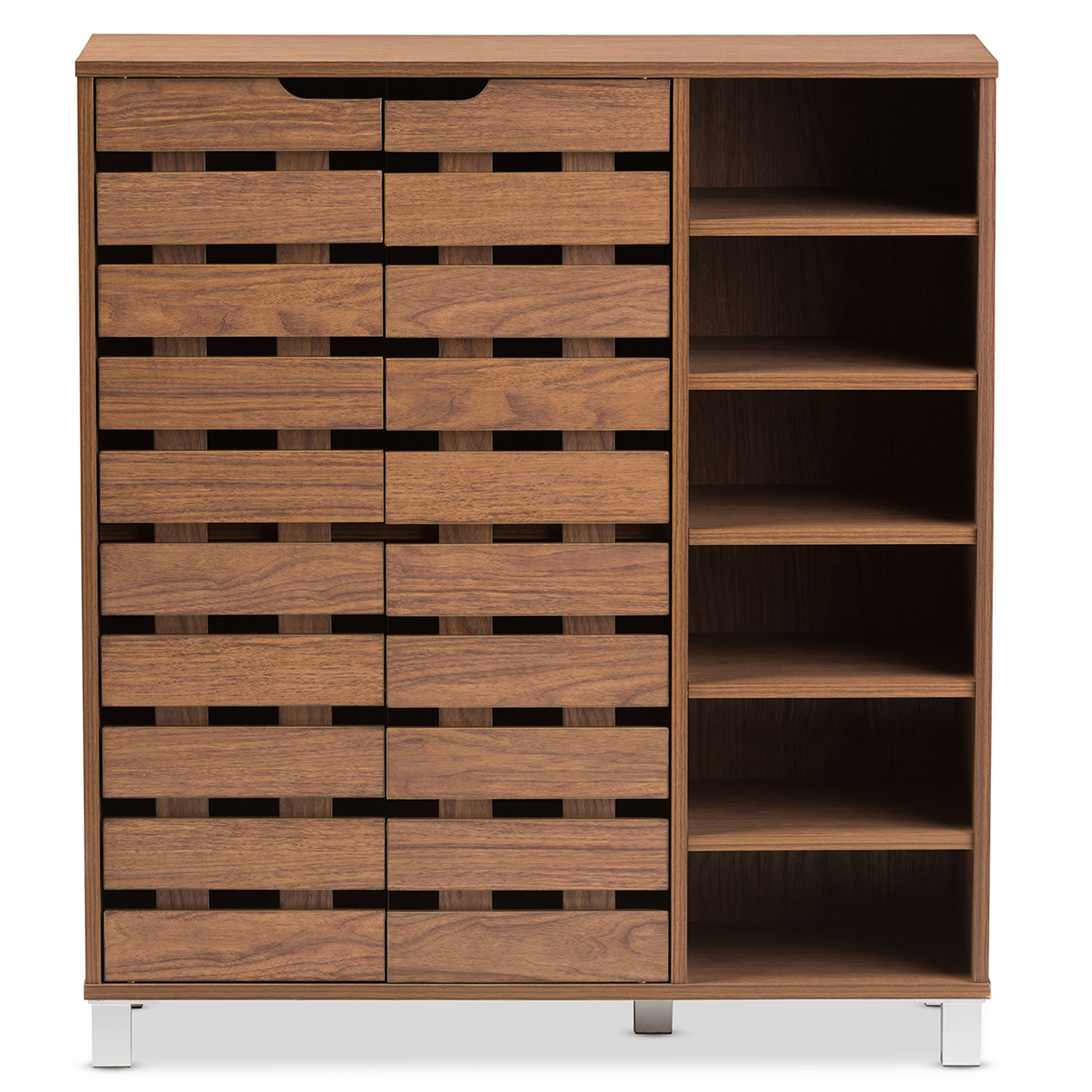 Baxton Studio Shirley Walnut Brown Wood 2 Doors Shoe Cabinet