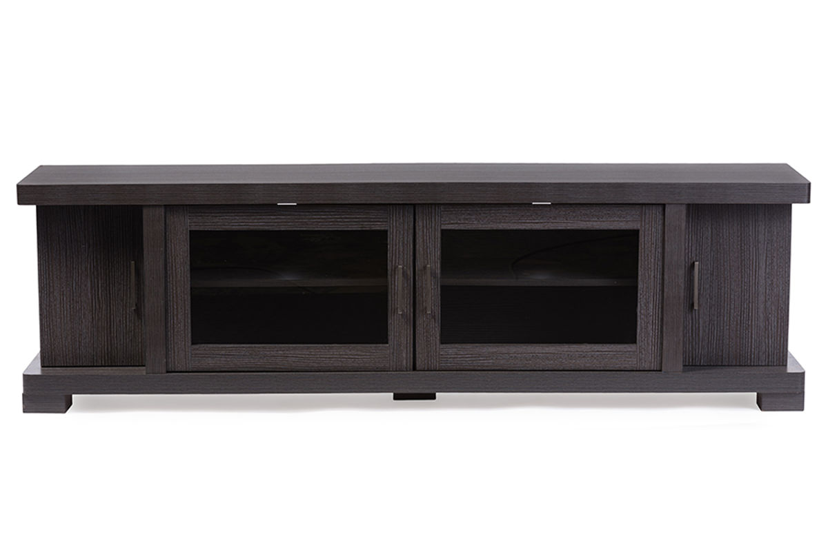 Baxton Studio Viveka Grey Dark Brown Wood 70 Inch TV Cabinet With 2 Glass D...