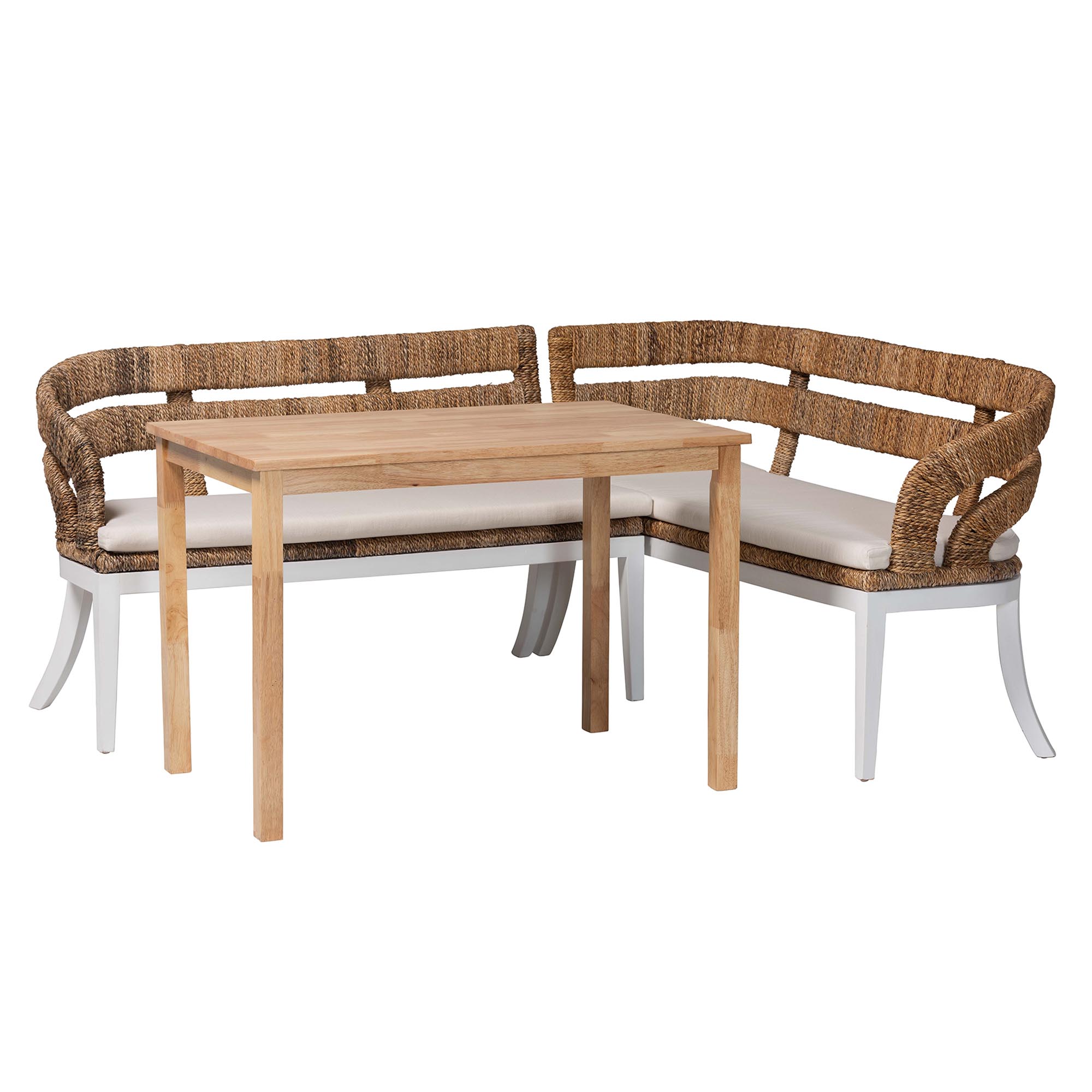 Baxton Studio Ubud Natural Brown 3pc Dining Nook Set