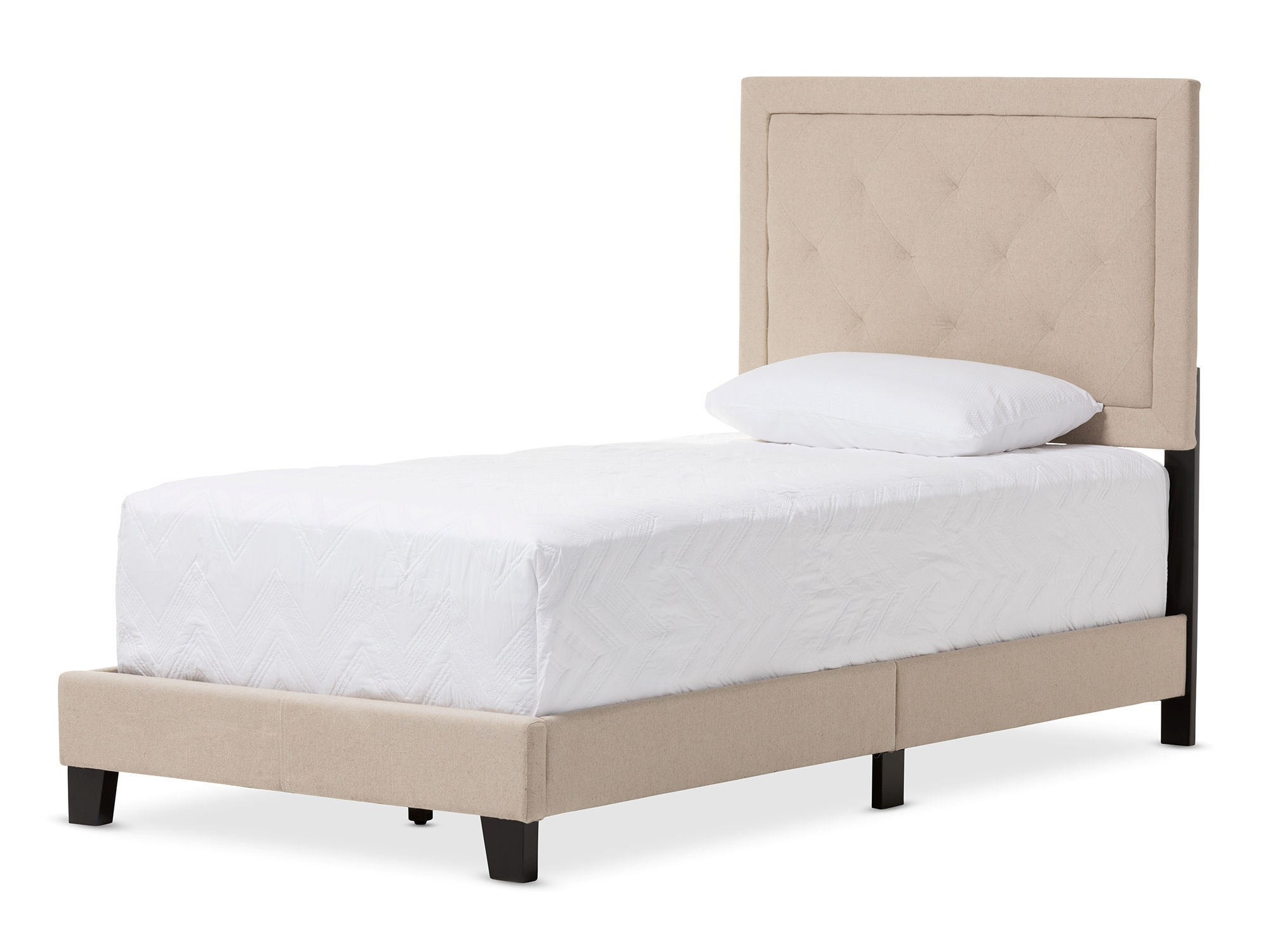 Baxton Studio Paris Beige Fabric Upholstered Twin Tufting Bed