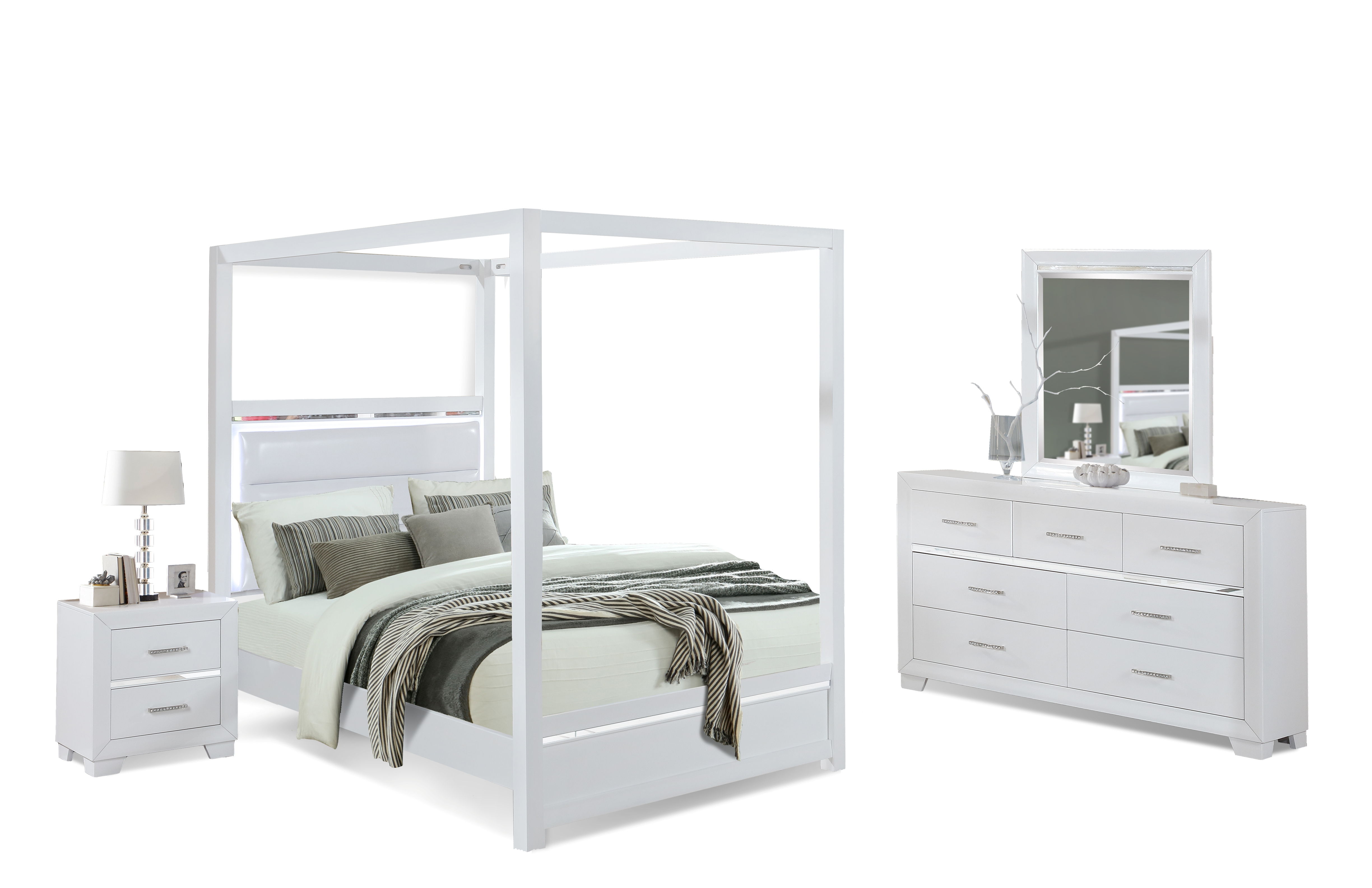 Bella Esprit Denali White 4pc Kids Bedroom Set with Full Canopy Bed
