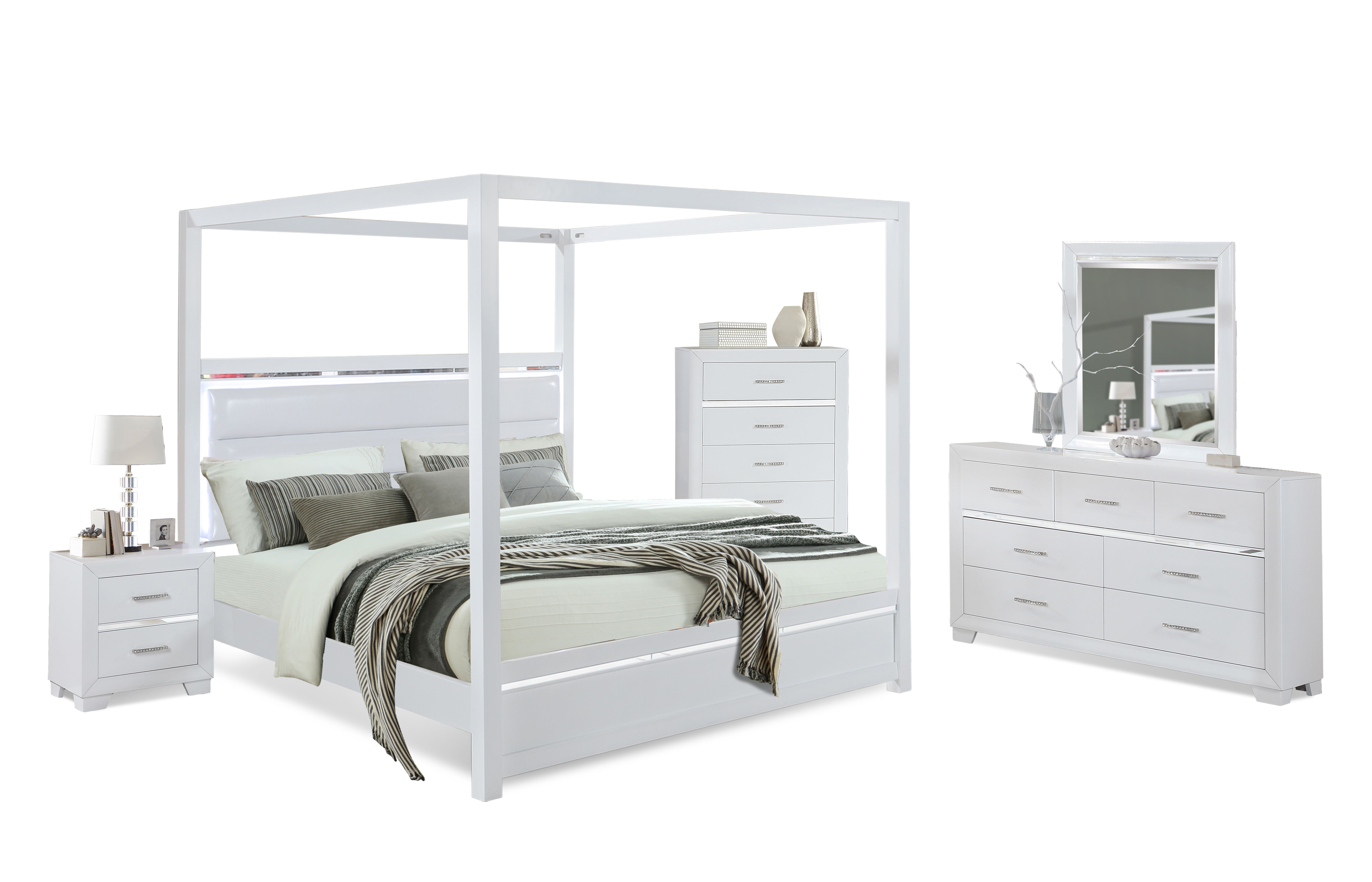 Bella Esprit Denali White 5pc Bedroom Set with Queen Canopy Bed