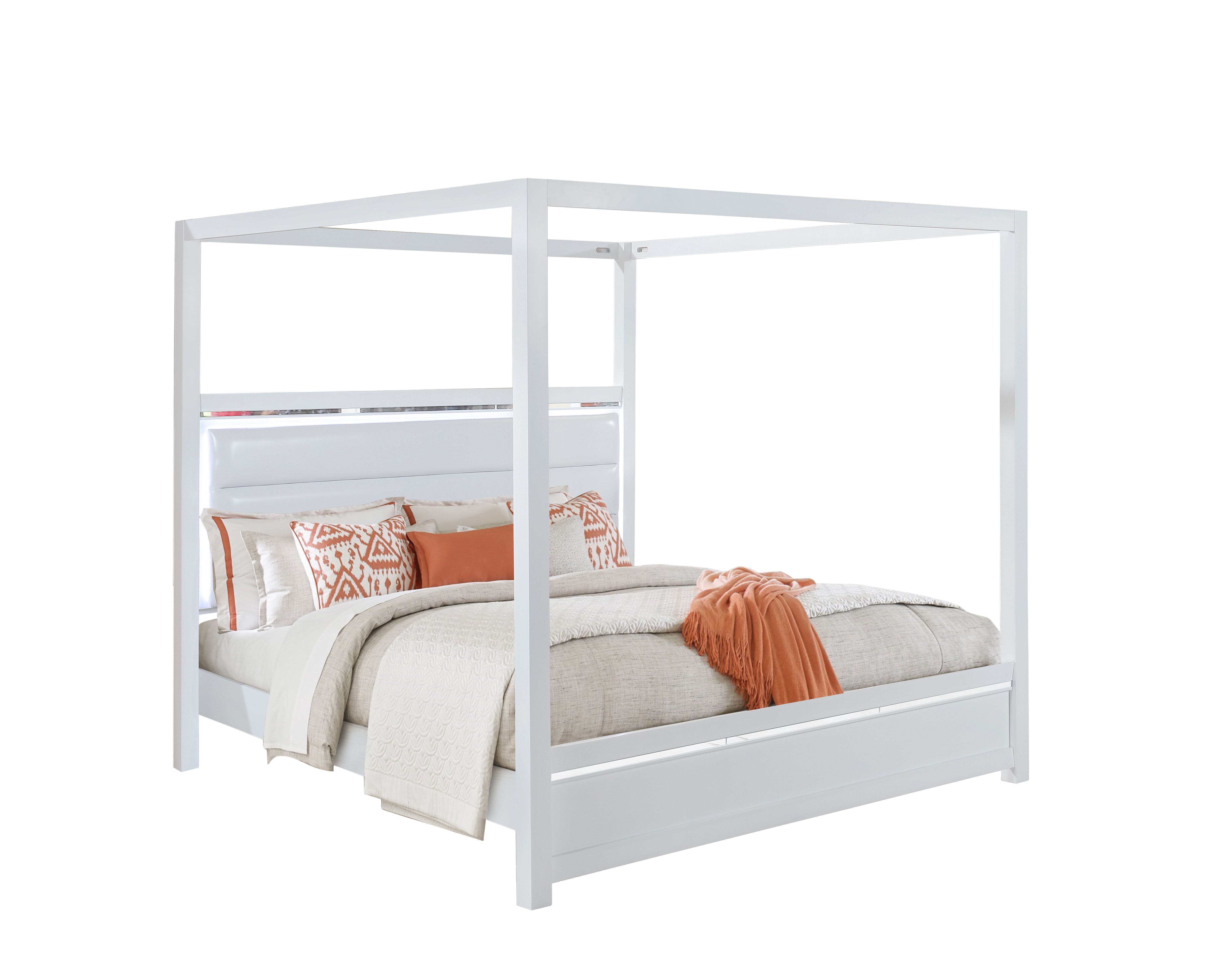 Bella Esprit Denali White Faux Leather Queen Canopy Bed