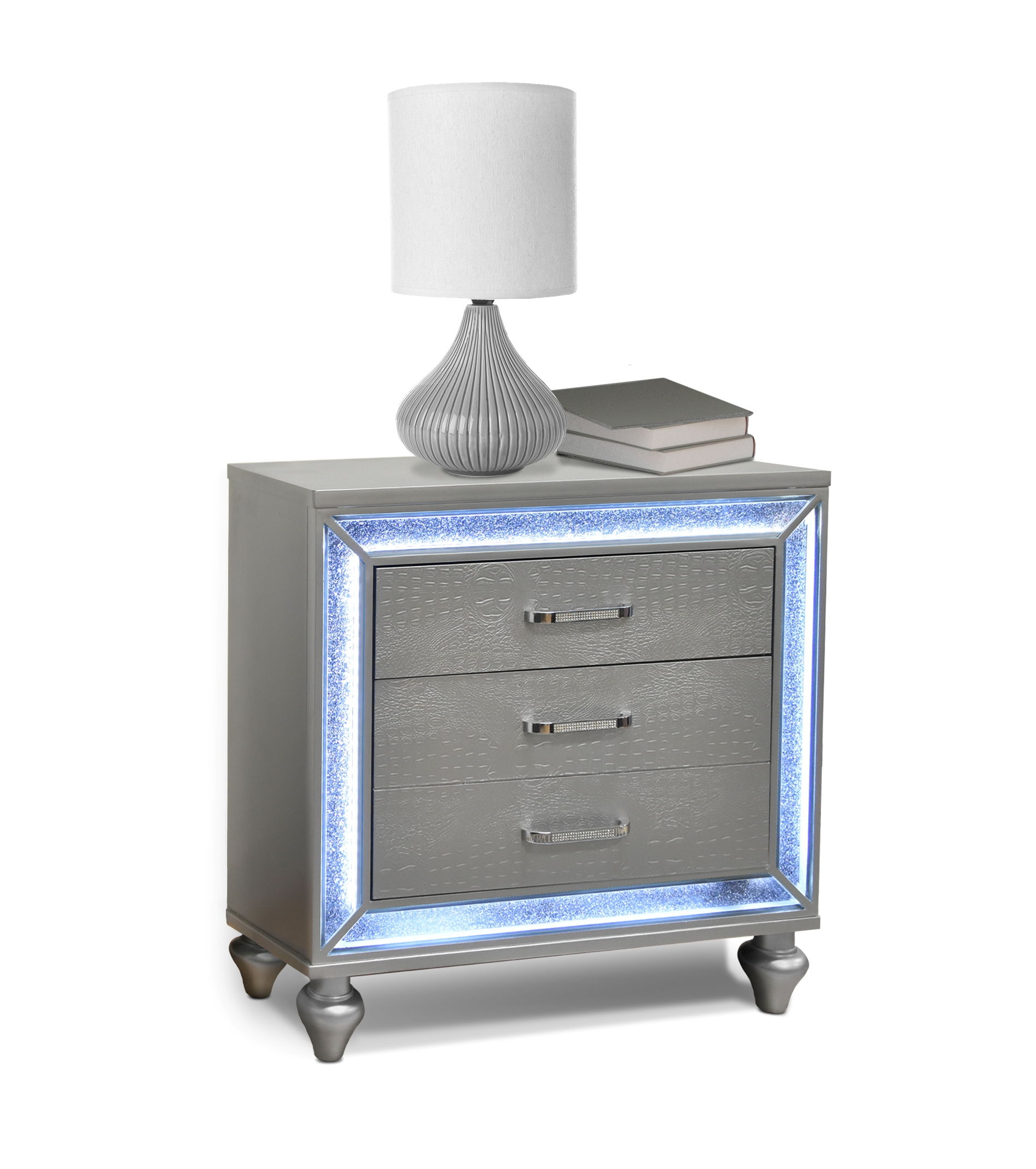Bella Esprit Celeste Silver Night Stand with LED Lights