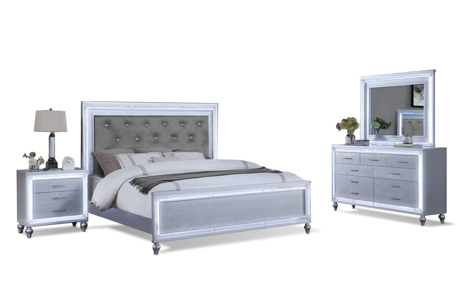 Bella Esprit Celeste Silver 4pc Bedroom Set with Queen Bed