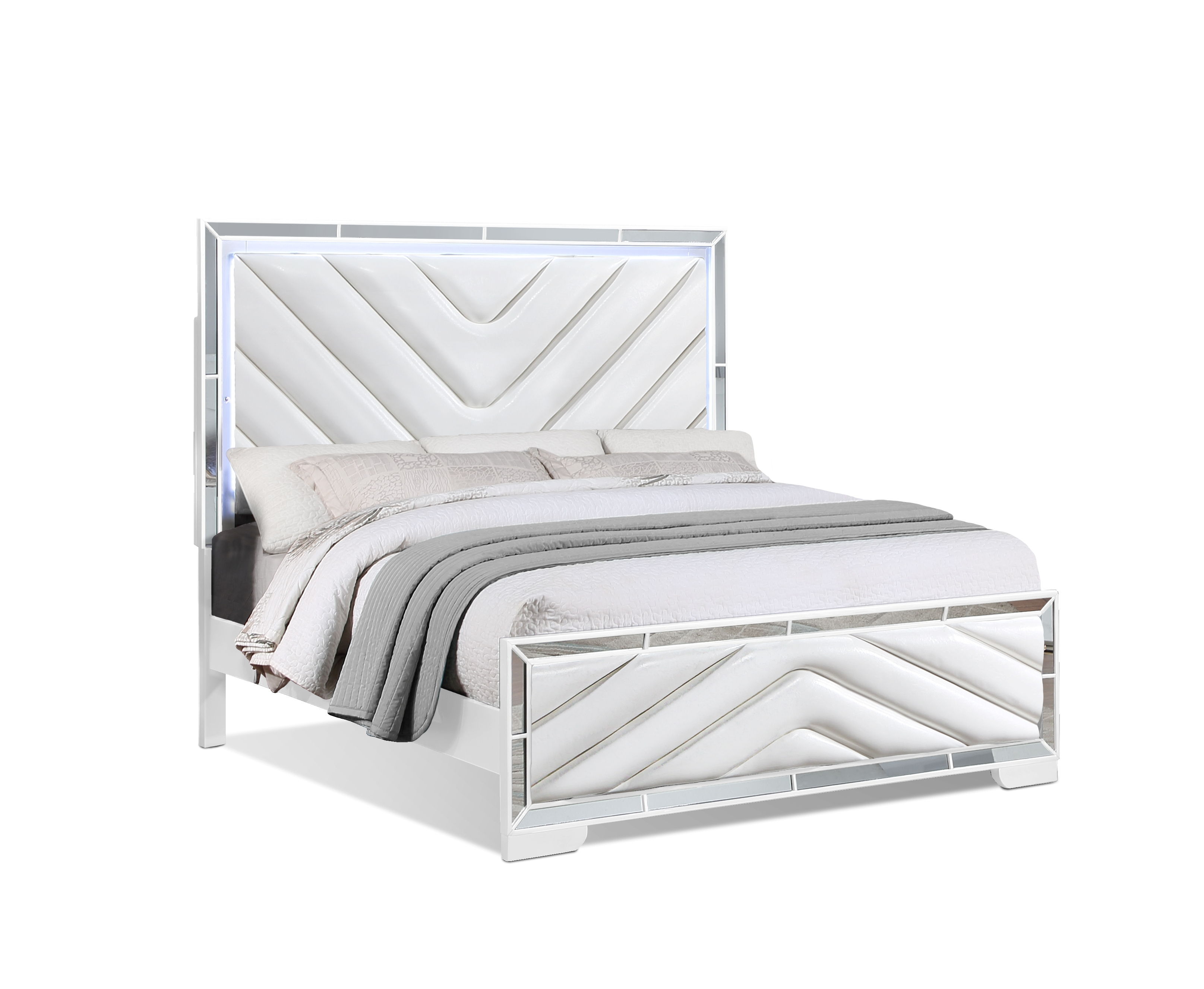 Queen Bed with LED Lights, White