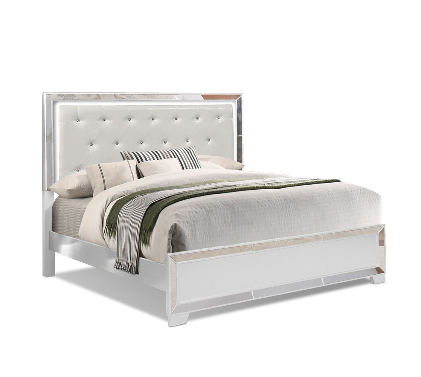 Bella Esprit Belisa White Faux Leather Queen Bed with LED Lightning