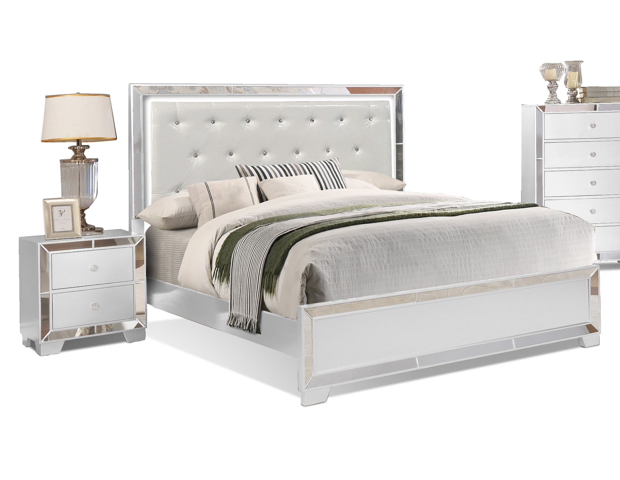 Bella Esprit Belisa White Faux Leather 2pc Bedroom Set with Queen Bed
