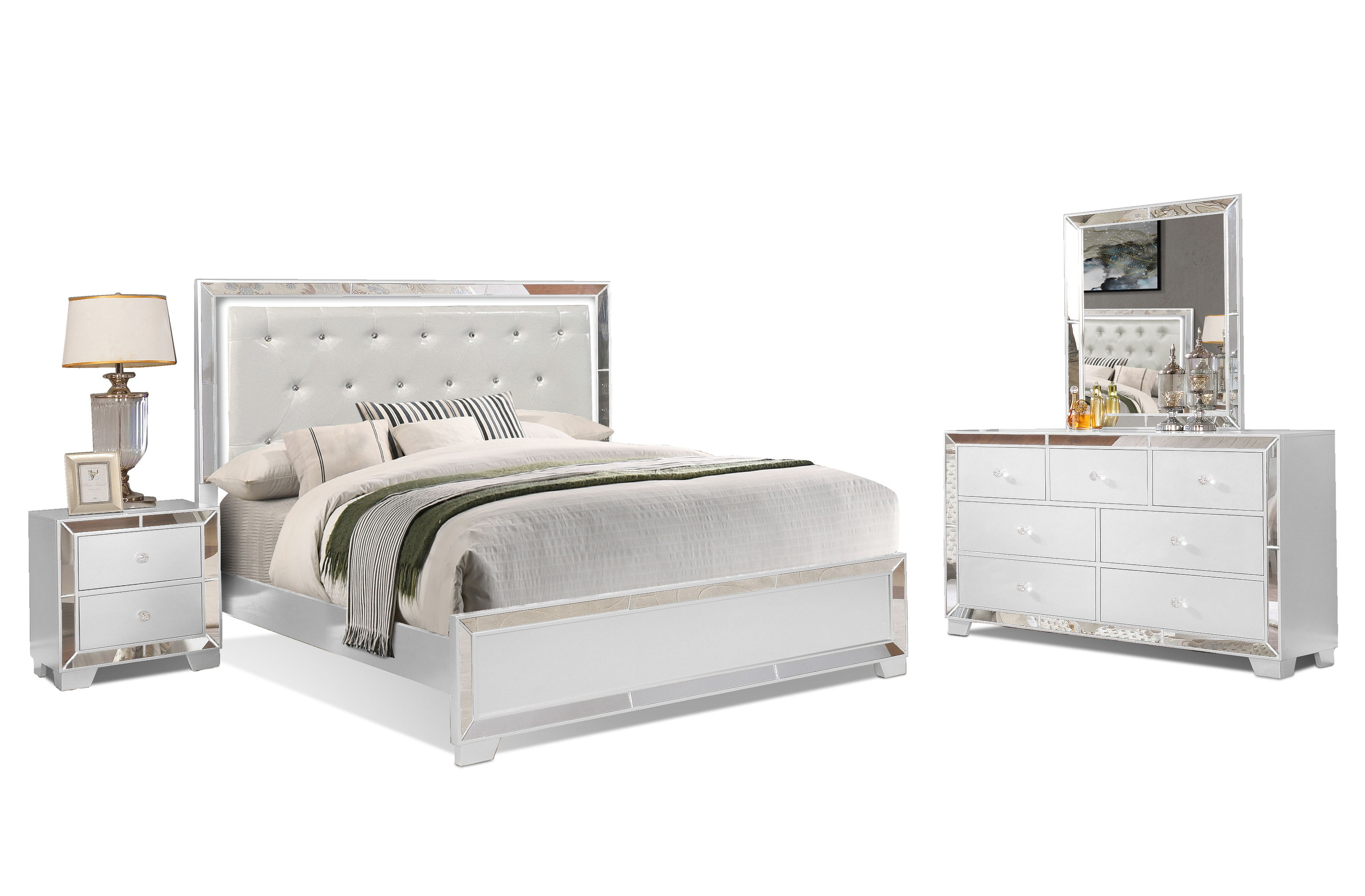 Bella Esprit Belisa White Faux Leather 4pc Bedroom Set with Queen Bed