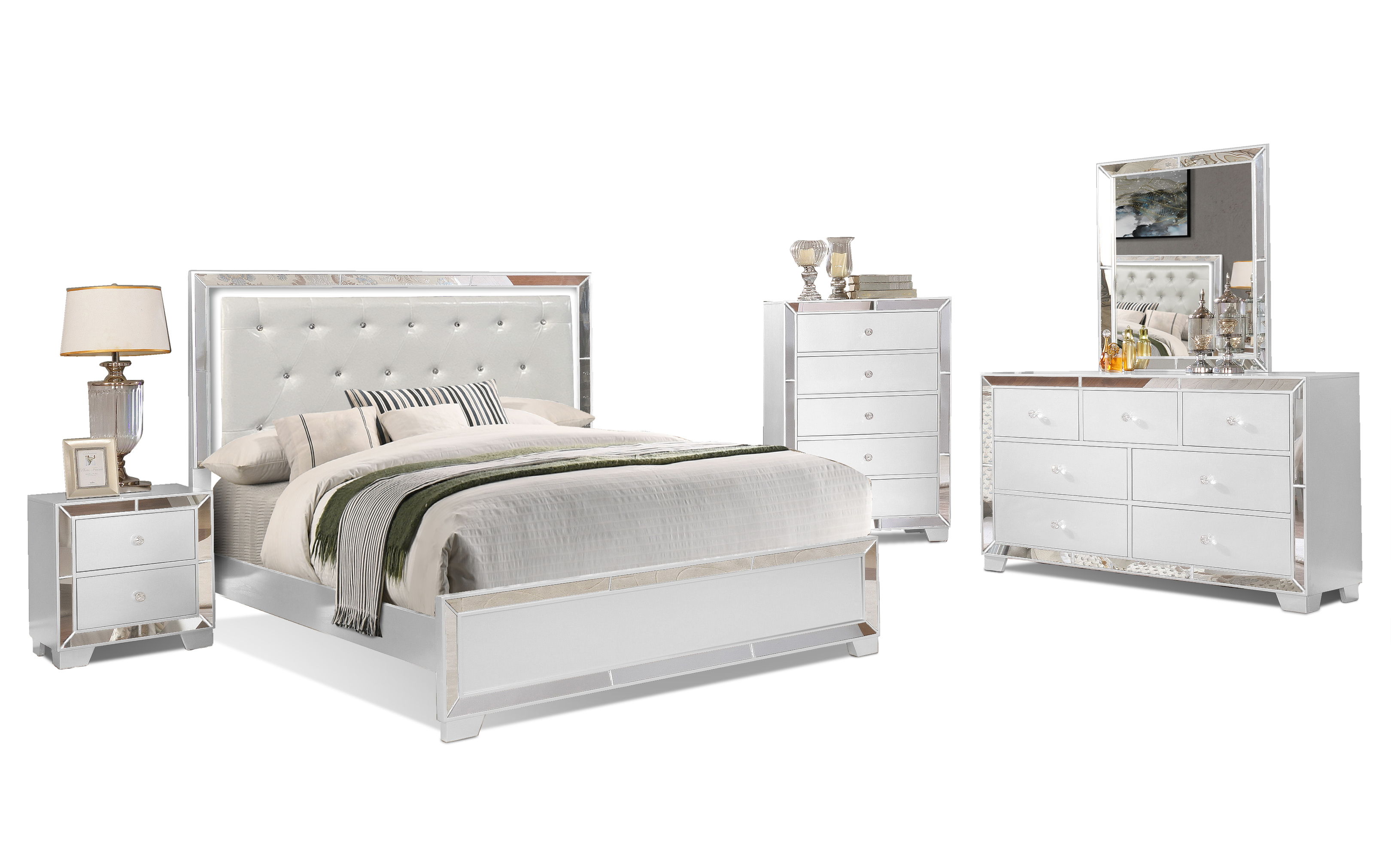 Bella Esprit Belisa White Faux Leather 5pc Bedroom Set with Queen Bed