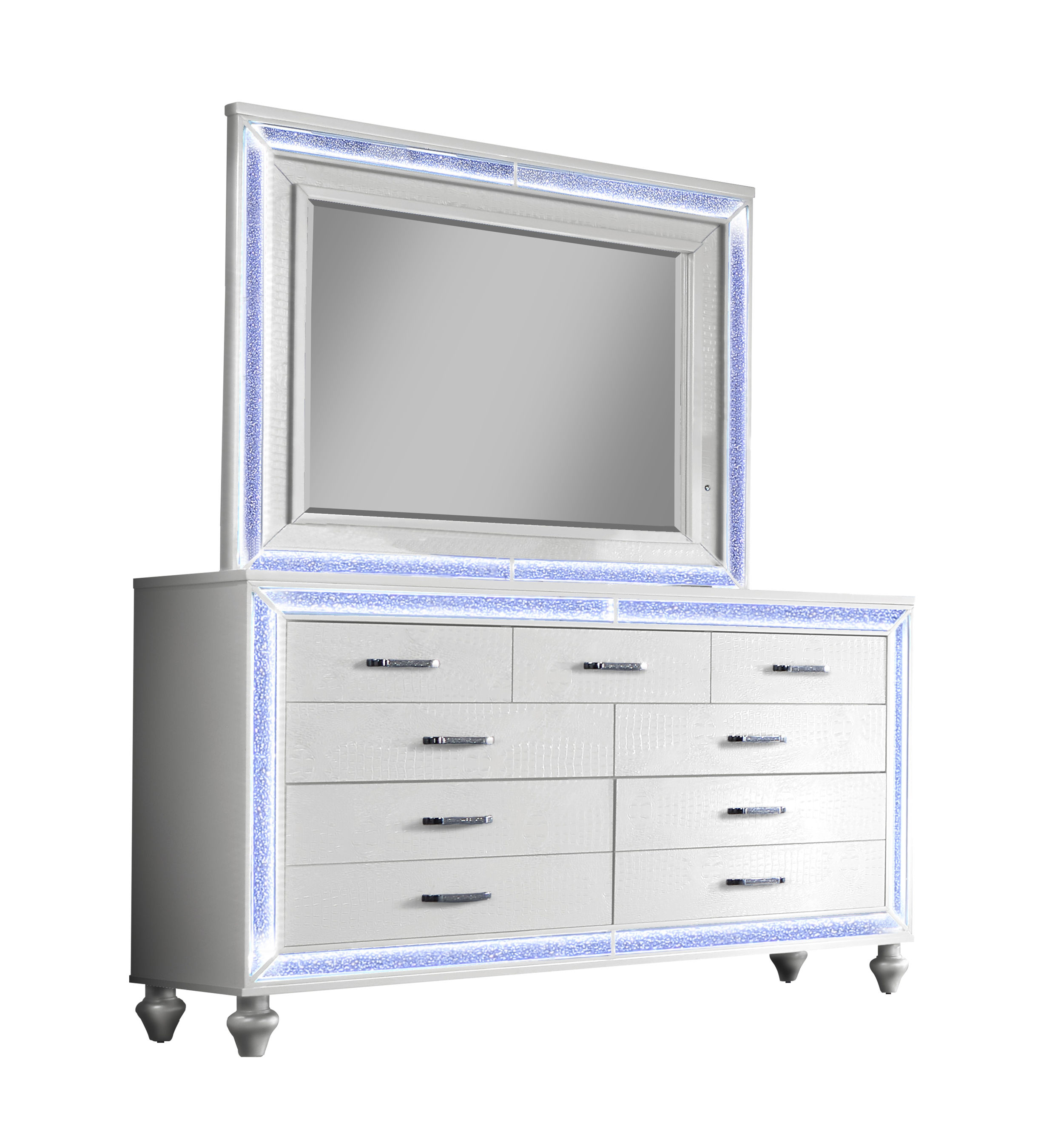 Bella Esprit Reve Belle White Led Lights Dresser and Mirror