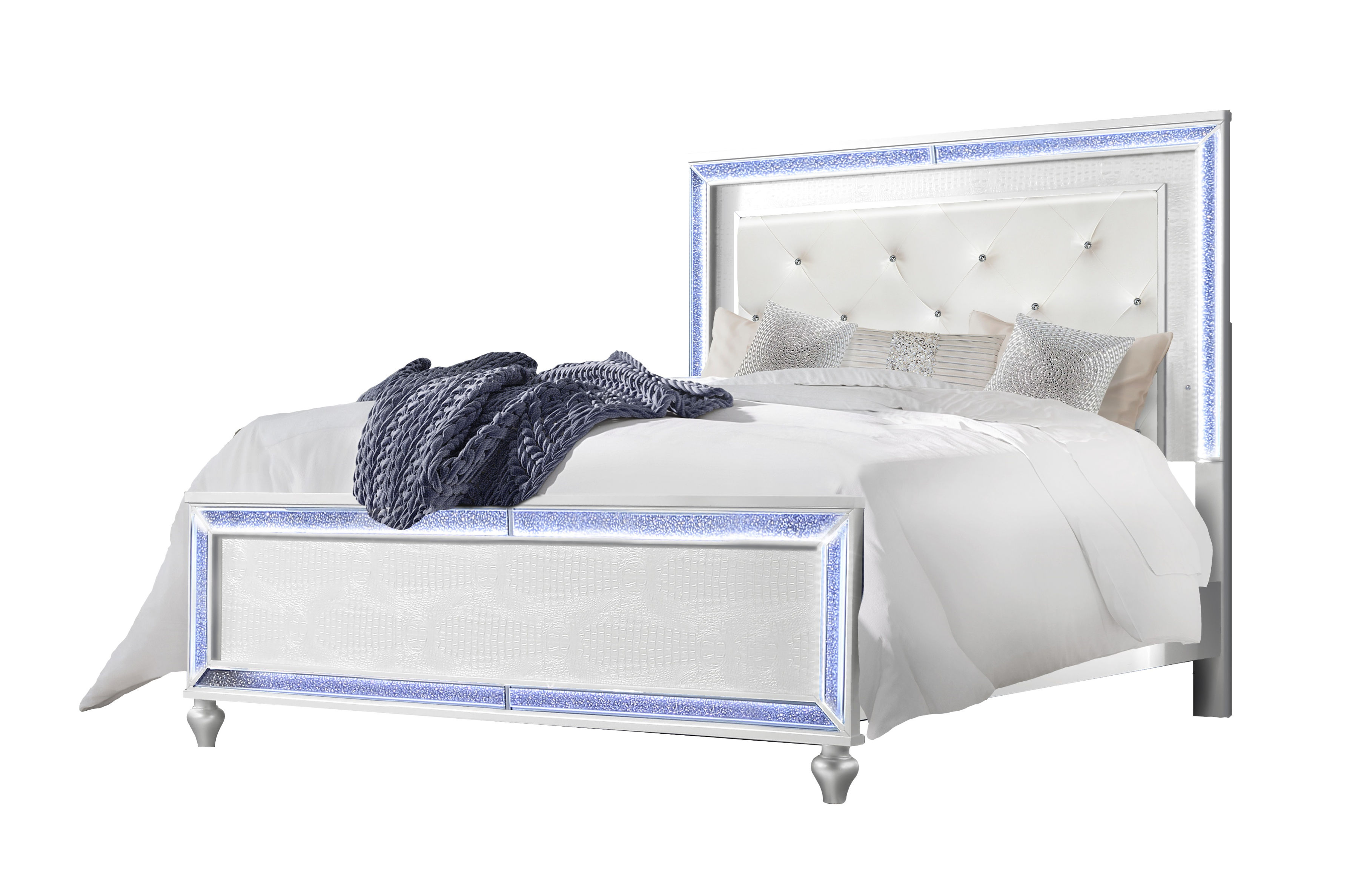 Bella Esprit Reve Belle White Crystal Tufted Queen Bed with Led Lights