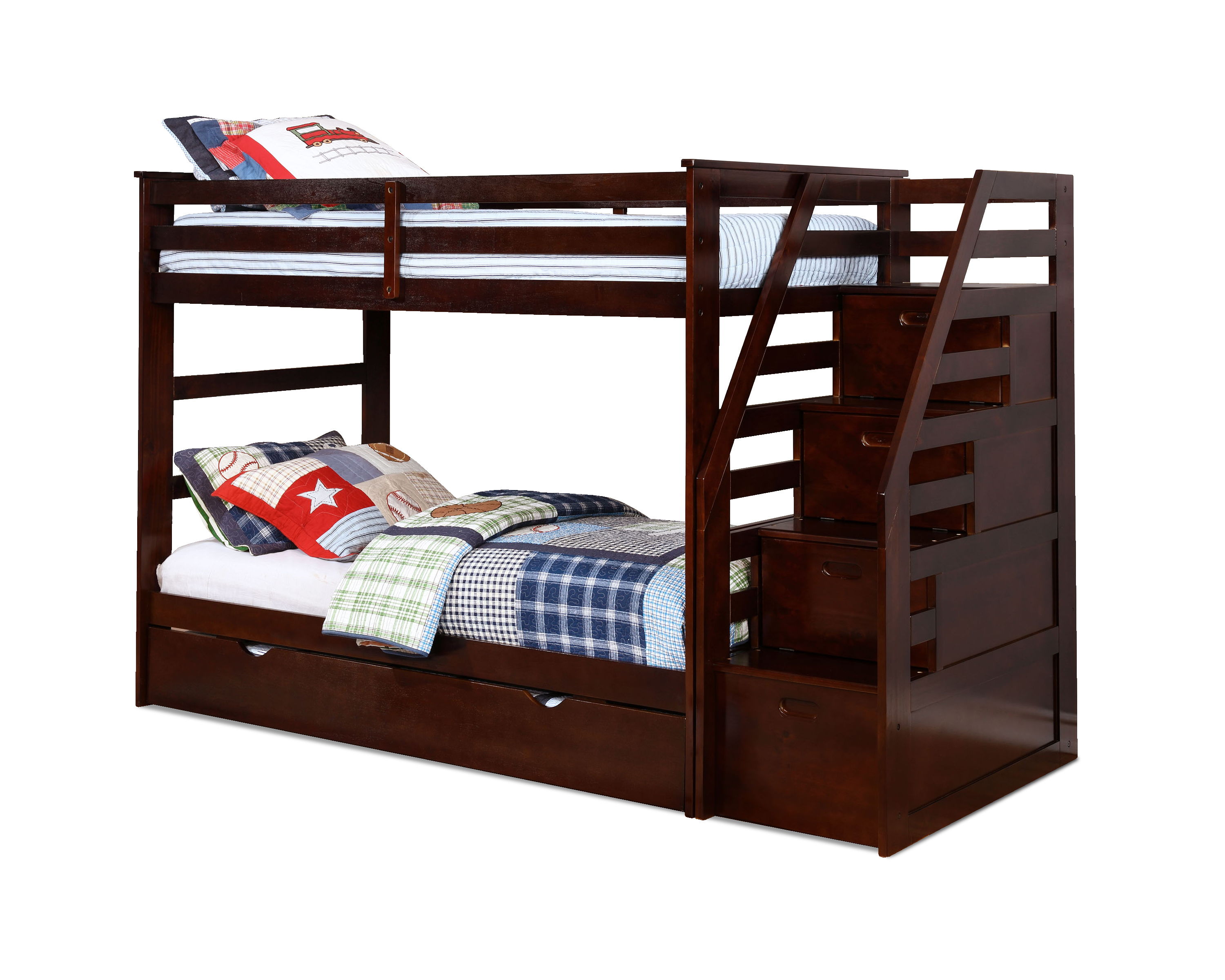 Bella Esprit Cosmo Brown Twin Over Twin Staircase Bunk Bed