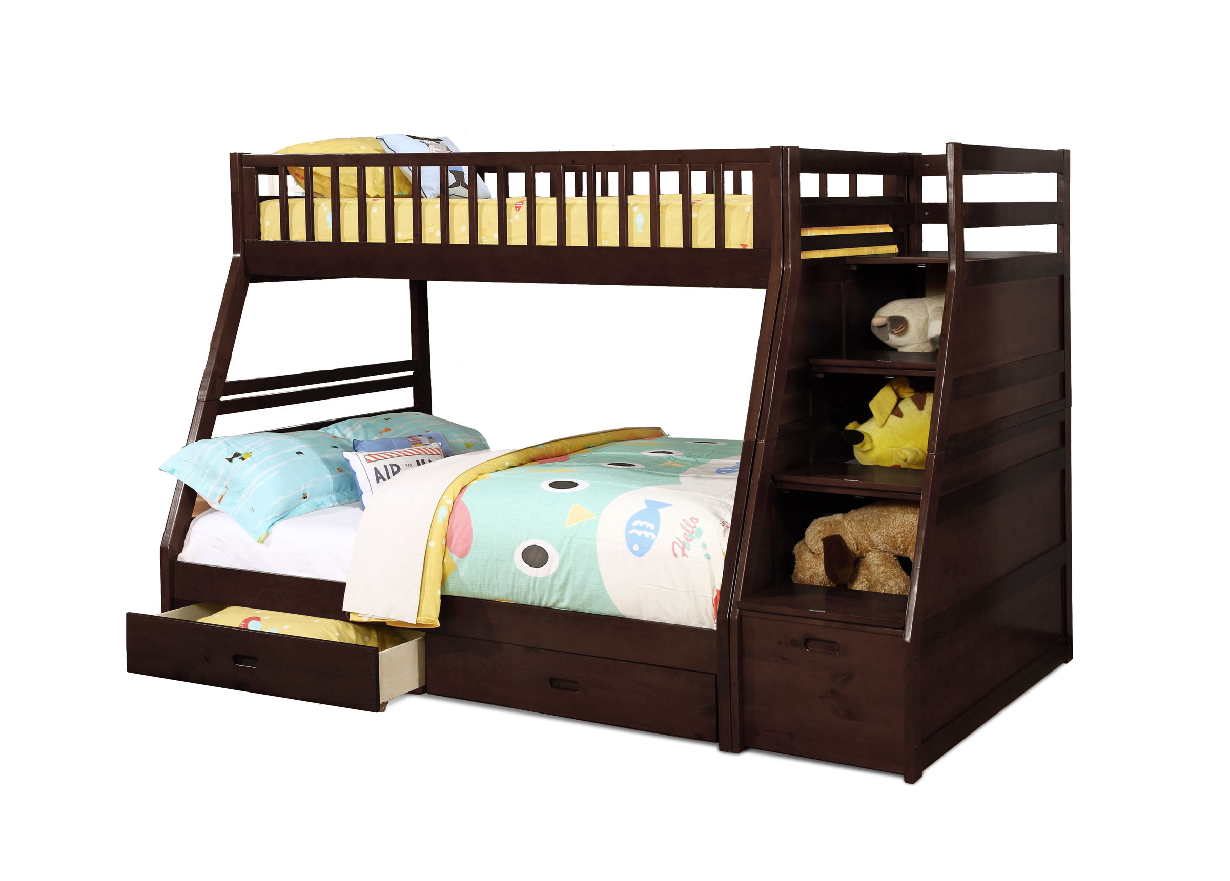 Bella Esprit Dakota Brown Twin Over Full Staircase Bunk Bed