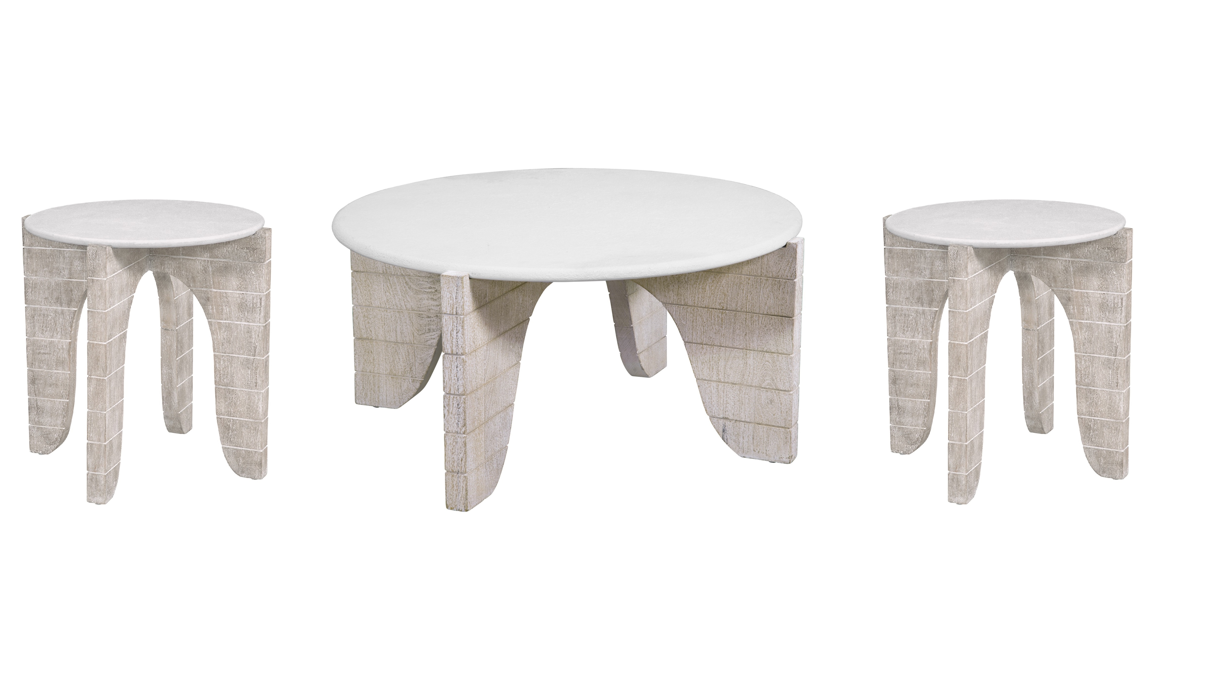 Bassett Mirror Bali White Wash Round 3pc Coffee Table Set
