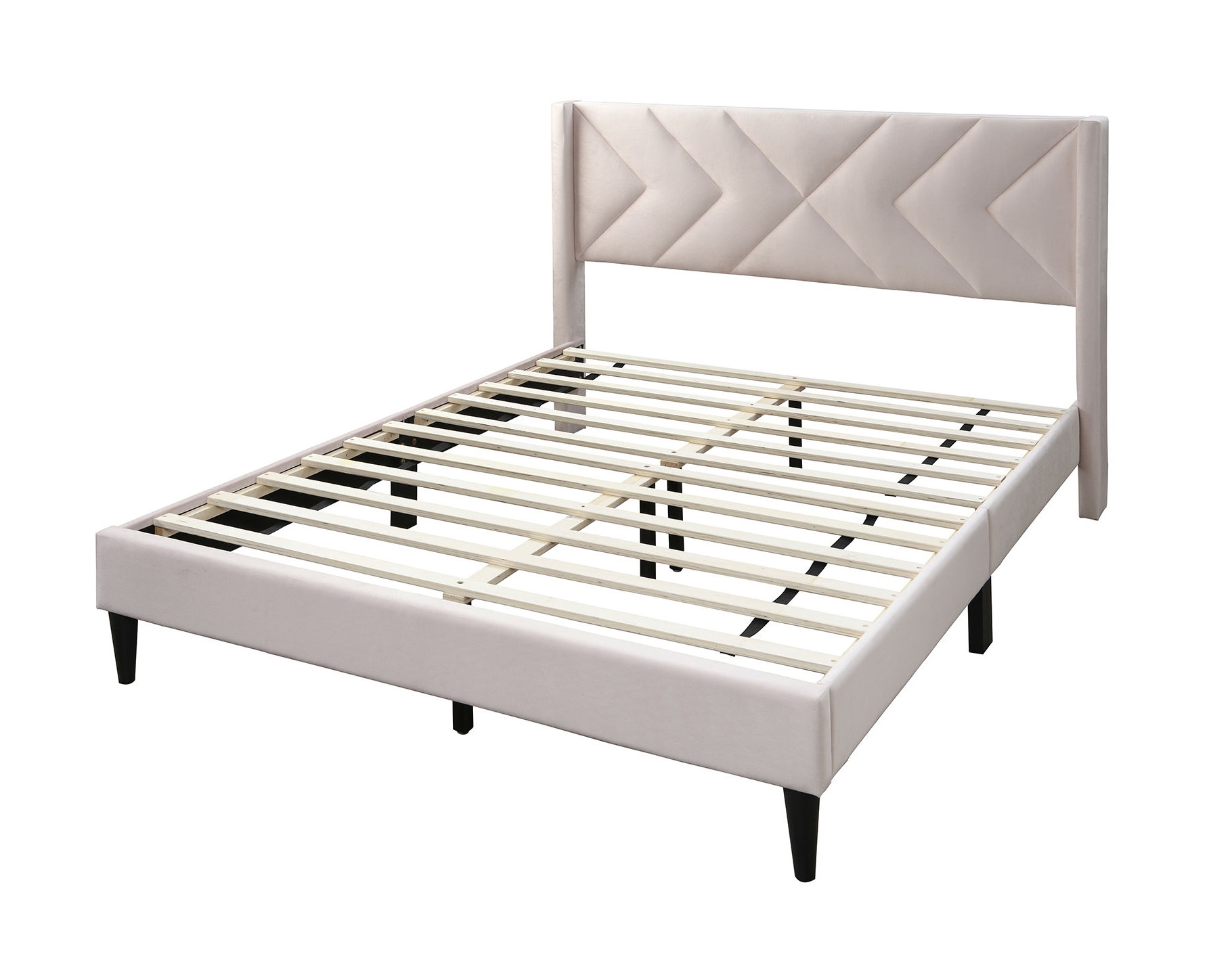 Poundex Light Pink Velvet Queen Bed