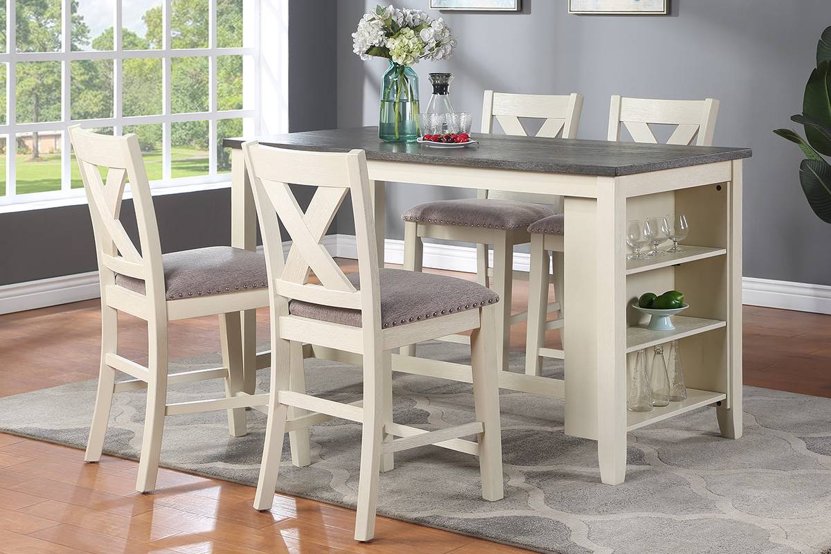 Poundex White Grey 5pc Counter Height Set
