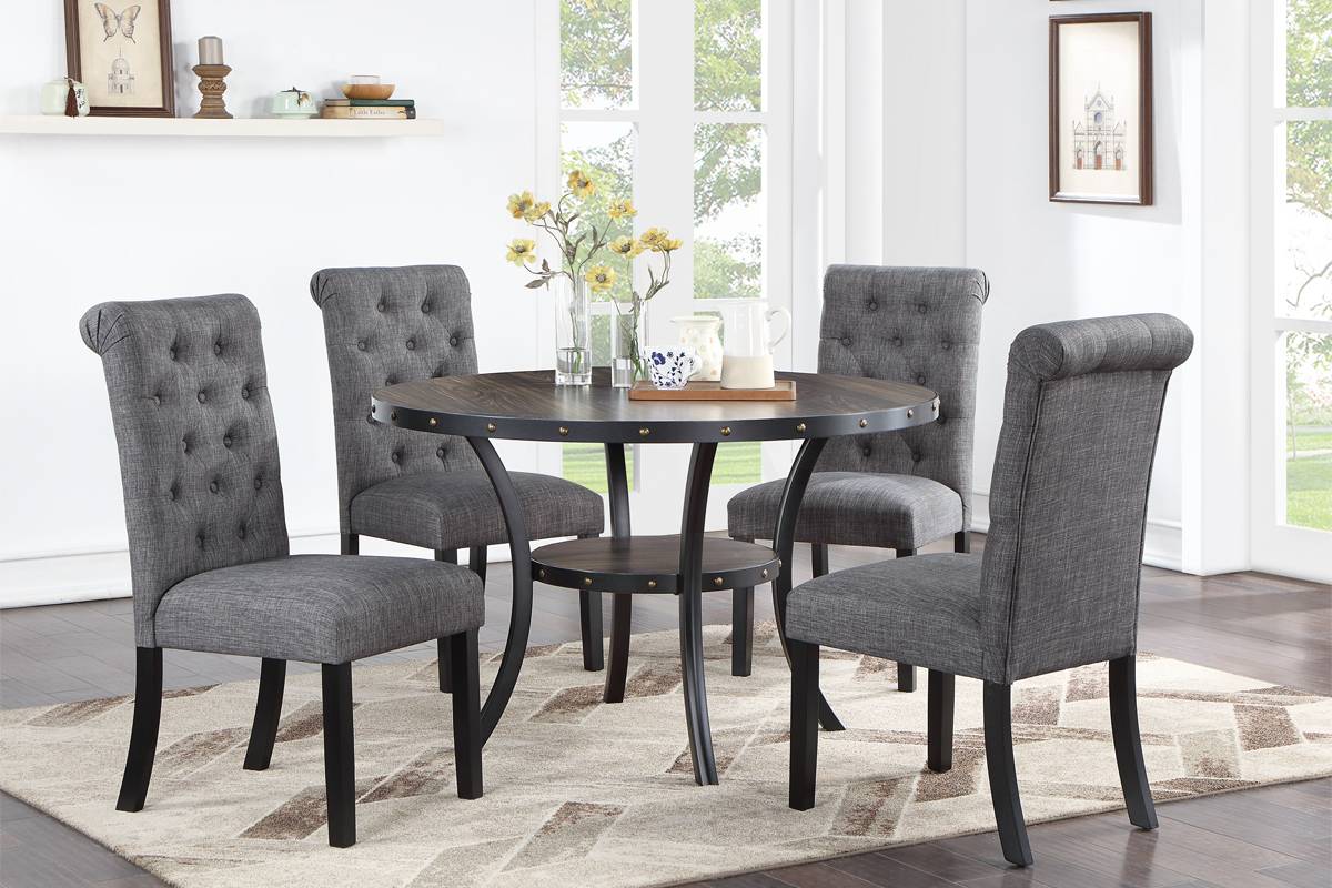 Poundex Black Dark Charcoal 5pc Dining Room Set